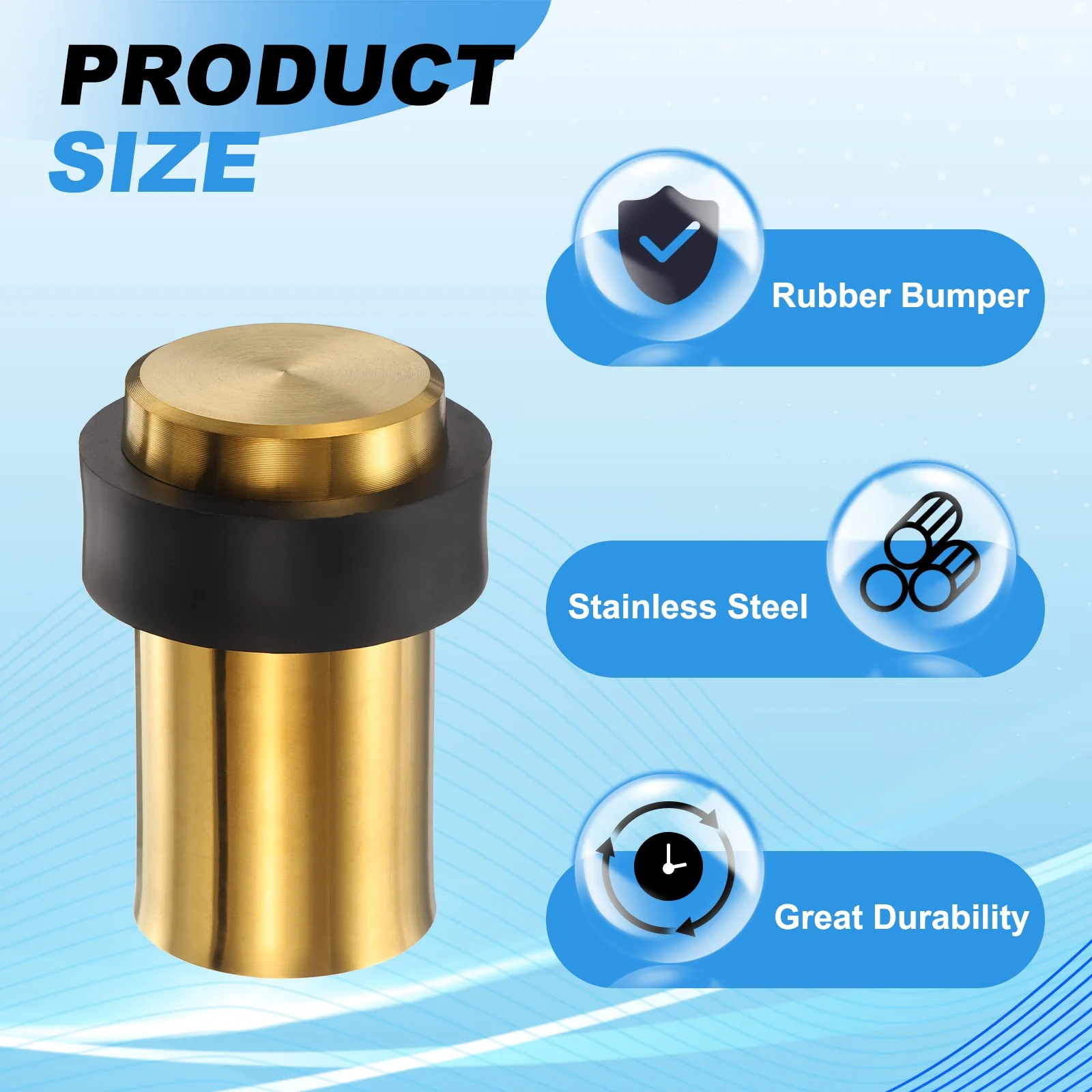 Uxcell Cylindrical Door Stopper, 2.4" Height Door Stop with Rubber Bumper, Gold - Image 3
