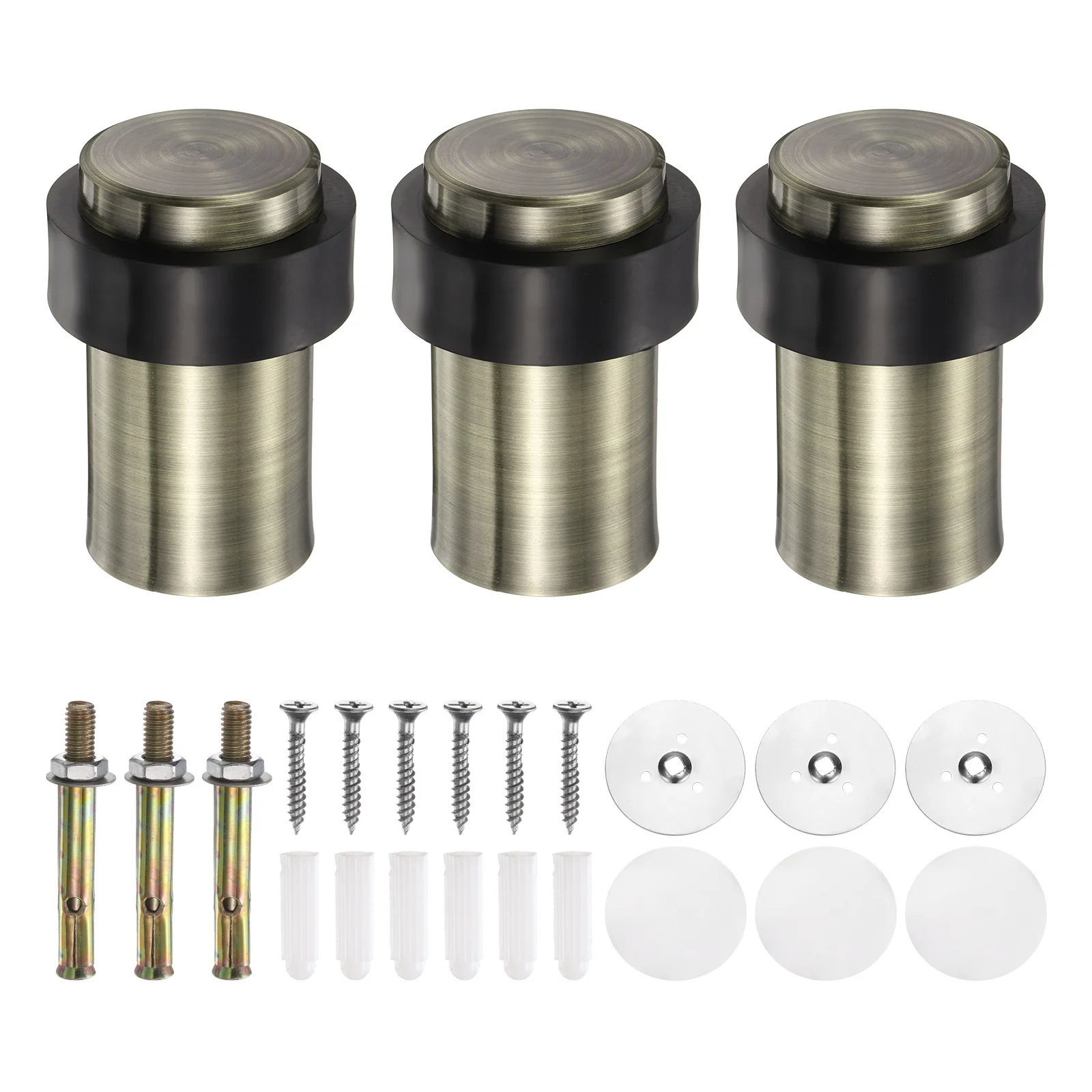 Uxcell 3Pcs Cylindrical Door Stopper, 2.4" Height Door Stop with Rubber Bumper, Brass