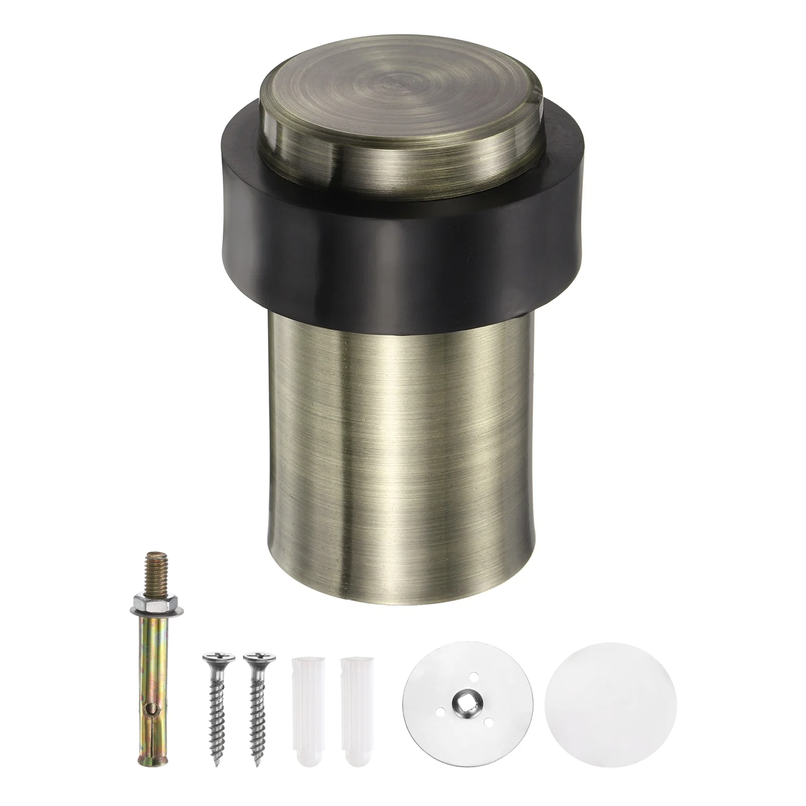 Uxcell Cylindrical Door Stopper, 2.4" Height Door Stop with Rubber Bumper, Brass