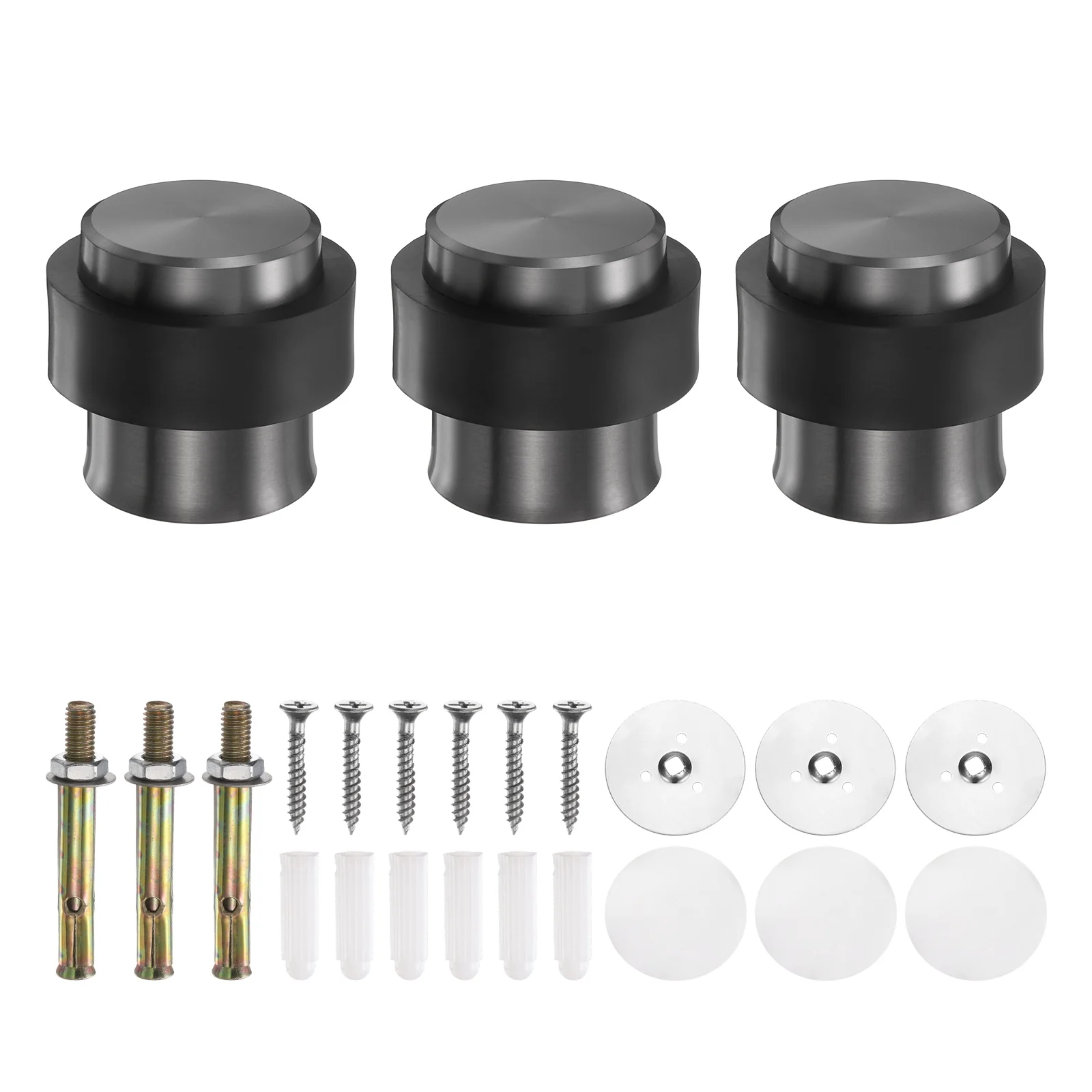 Uxcell 3Pcs Cylindrical Door Stopper, 1.8" Height Door Stop with Rubber Bumper, Gray