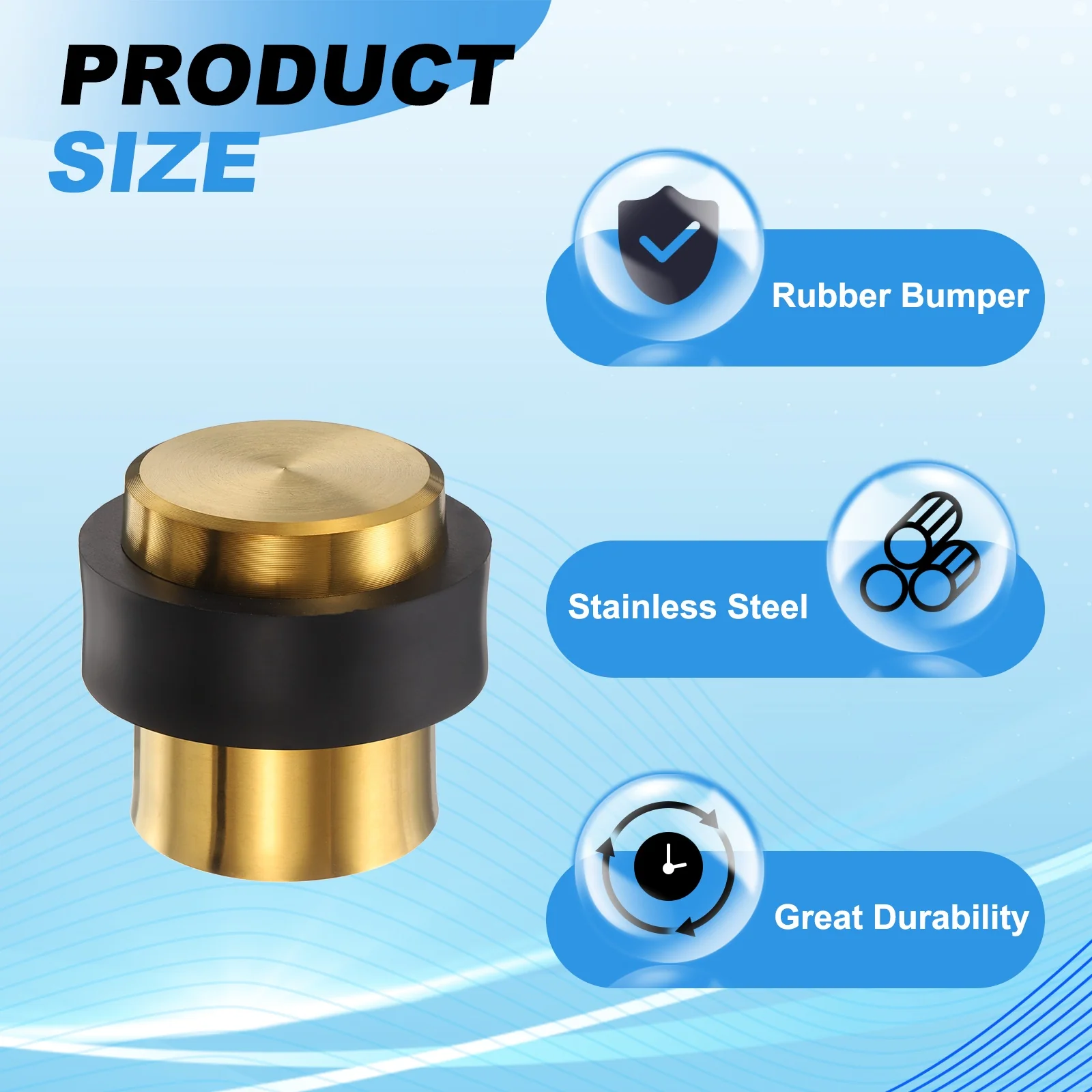 Uxcell Cylindrical Door Stopper, 1.8" Height Door Stop with Rubber Bumper, Gold - Image 3