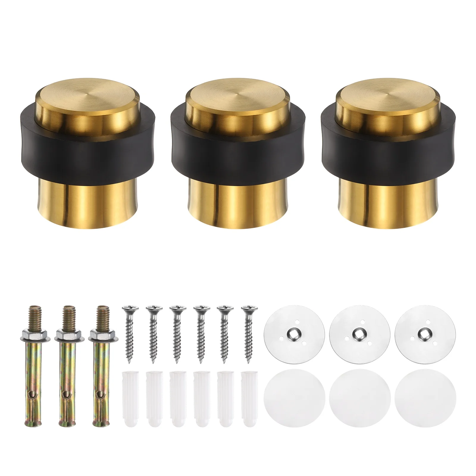 Uxcell 3Pcs Cylindrical Door Stopper, 1.8" Height Door Stop with Rubber Bumper, Gold