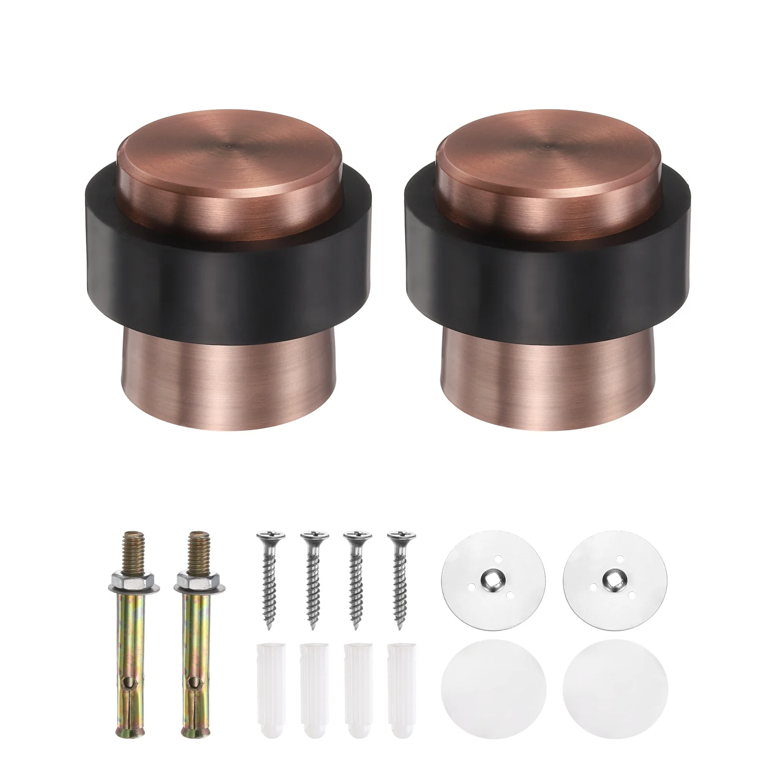 Uxcell 2Pcs Cylindrical Door Stopper, 1.8" Height Door Stop with Rubber Bumper, Copper