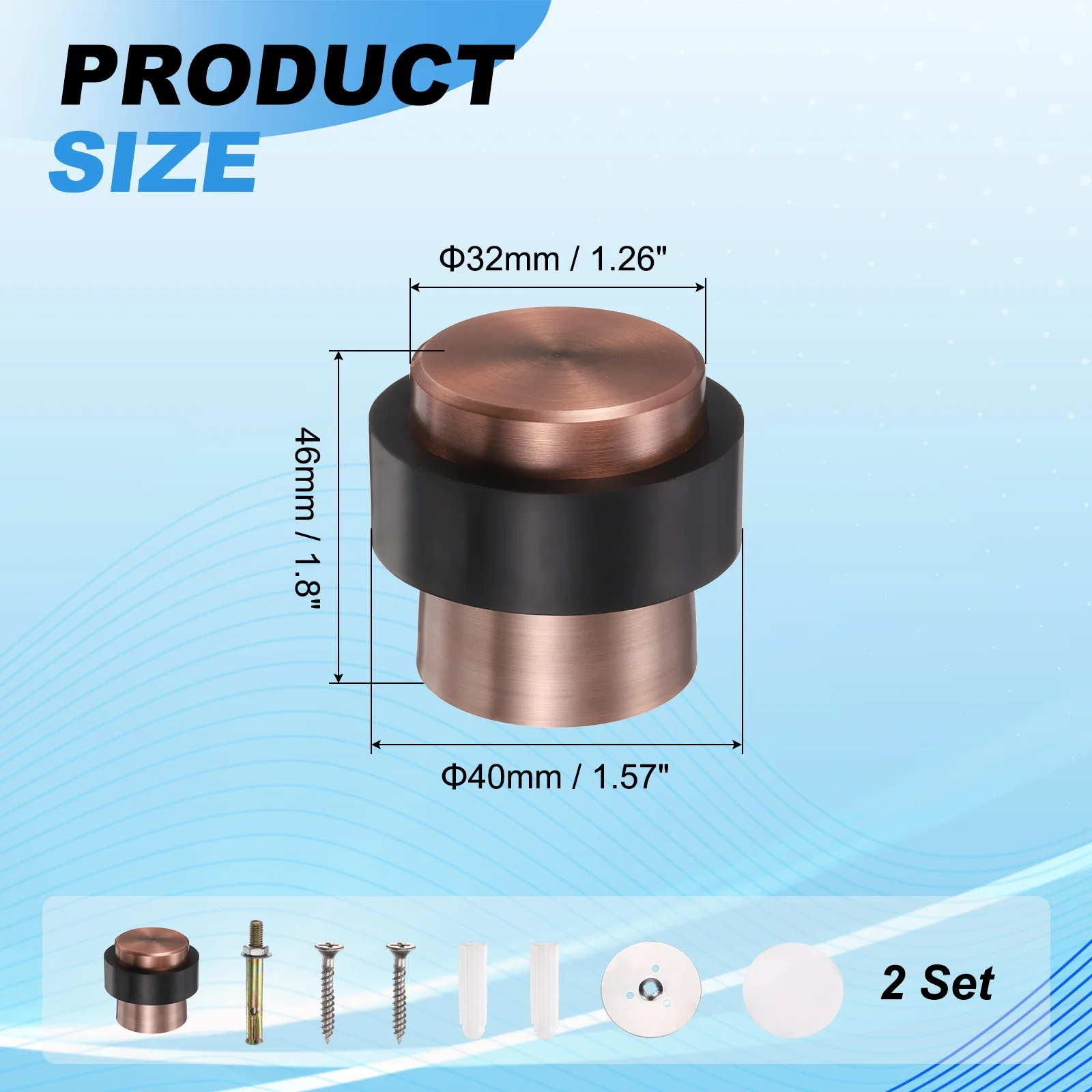 Uxcell 2Pcs Cylindrical Door Stopper, 1.8" Height Door Stop with Rubber Bumper, Copper - Image 2