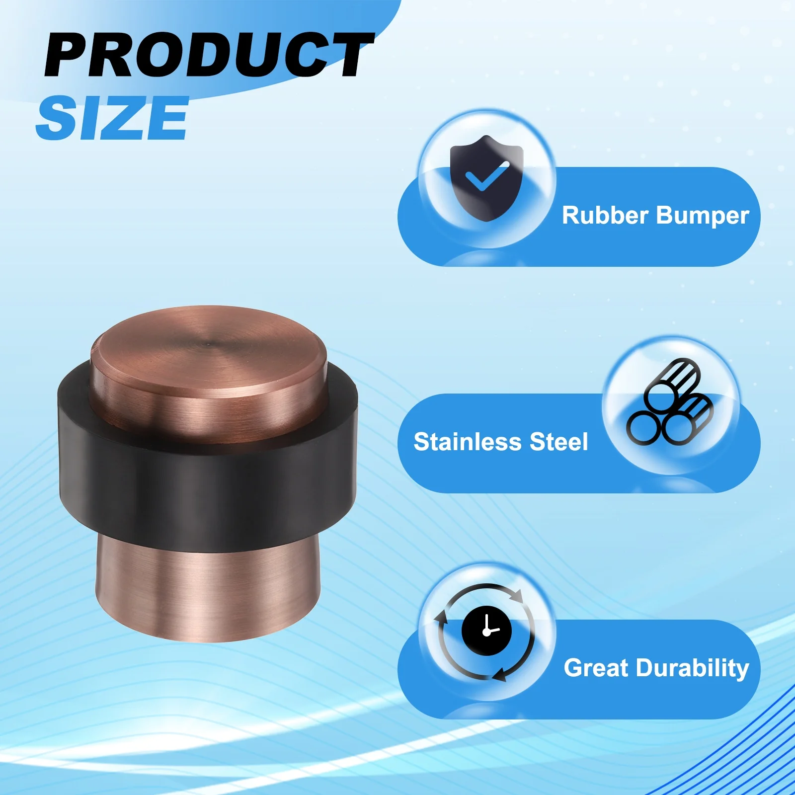 Uxcell 2Pcs Cylindrical Door Stopper, 1.8" Height Door Stop with Rubber Bumper, Copper - Image 3