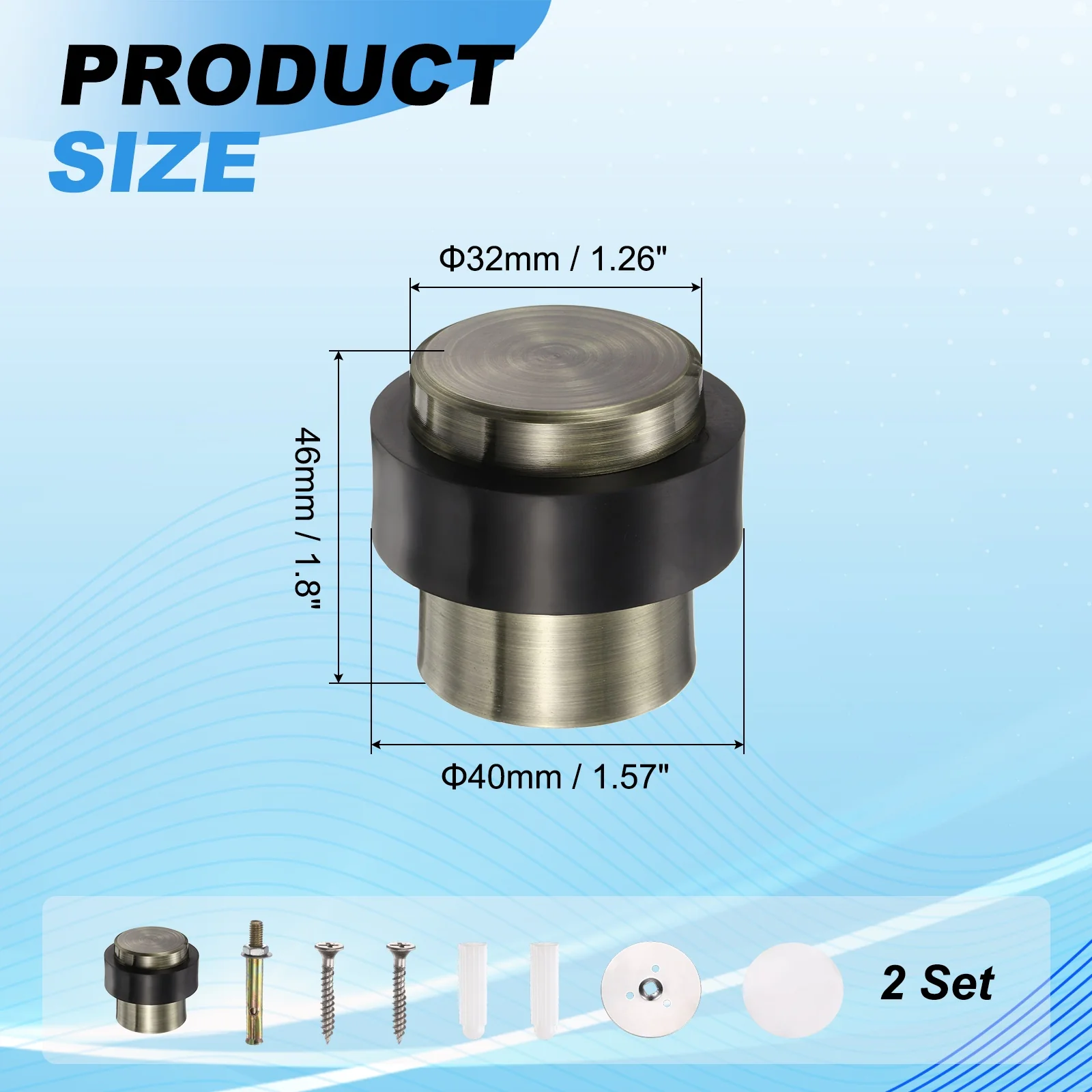Uxcell 2Pcs Cylindrical Door Stopper, 1.8" Height Door Stop with Rubber Bumper, Brass - Image 2