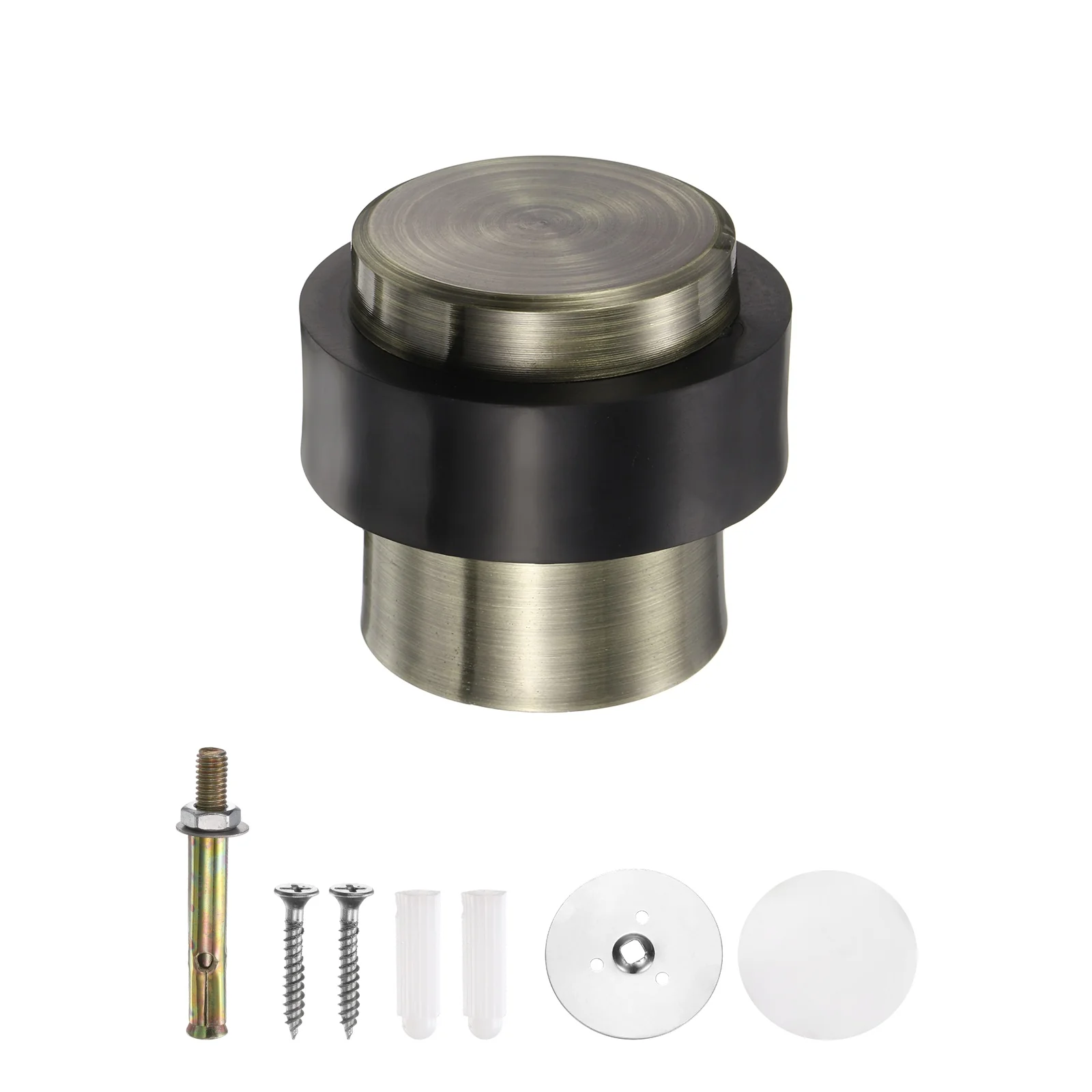 Uxcell Cylindrical Door Stopper, 1.8" Height Door Stop with Rubber Bumper, Brass