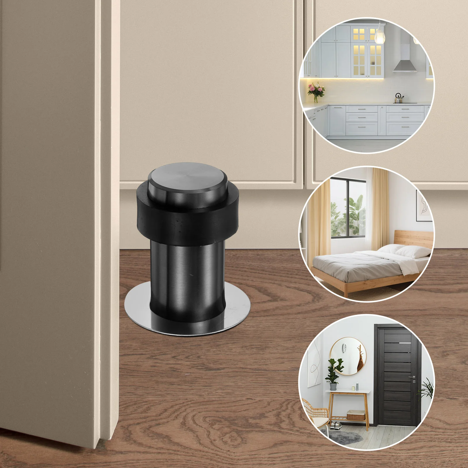 Uxcell 2Pcs Cylindrical Door Stopper, 1.8" Height Door Stop with Rubber Bumper, Black - Image 6