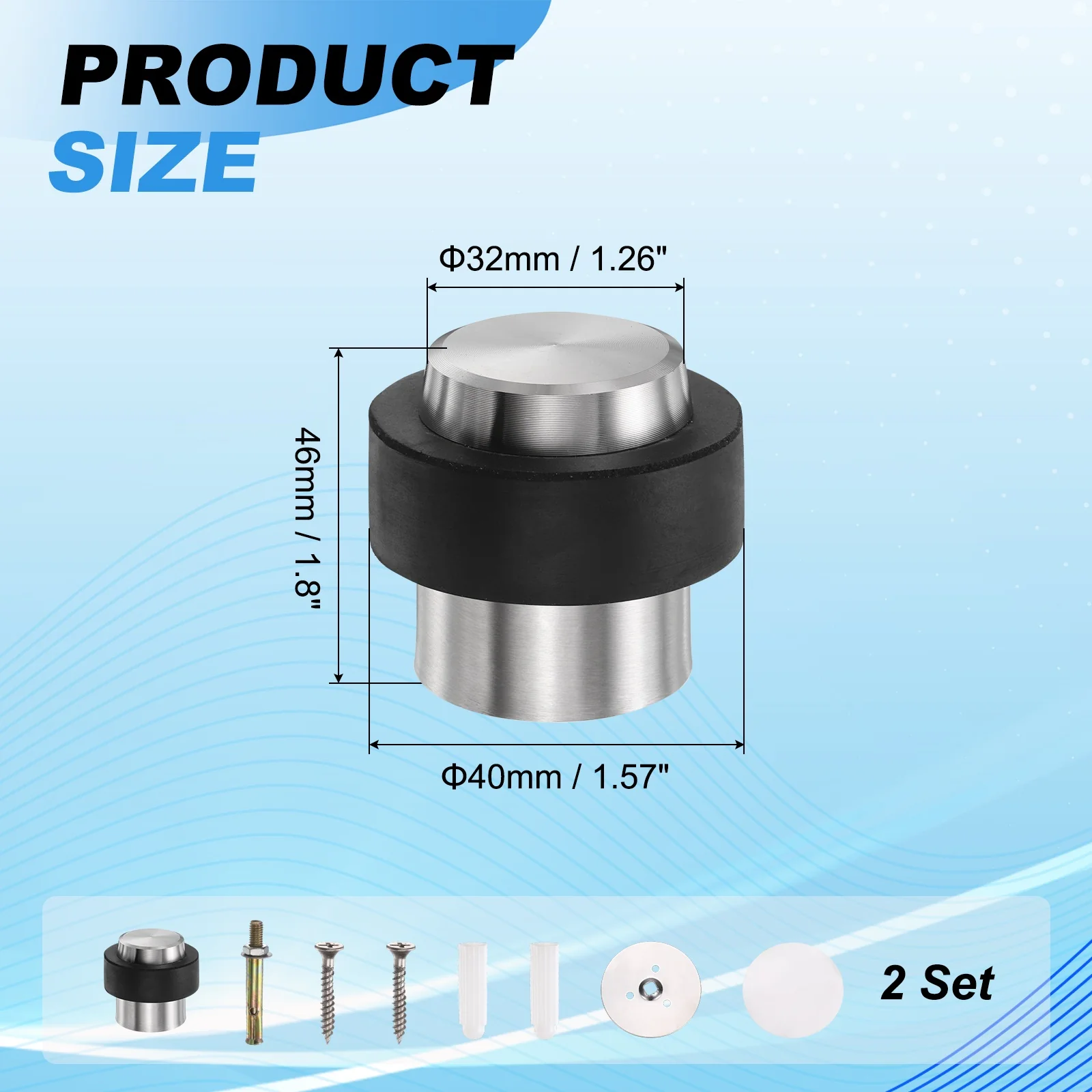 Uxcell 2Pcs Cylindrical Door Stopper, 1.8" Height Door Stop with Rubber Bumper, Silver - Image 2