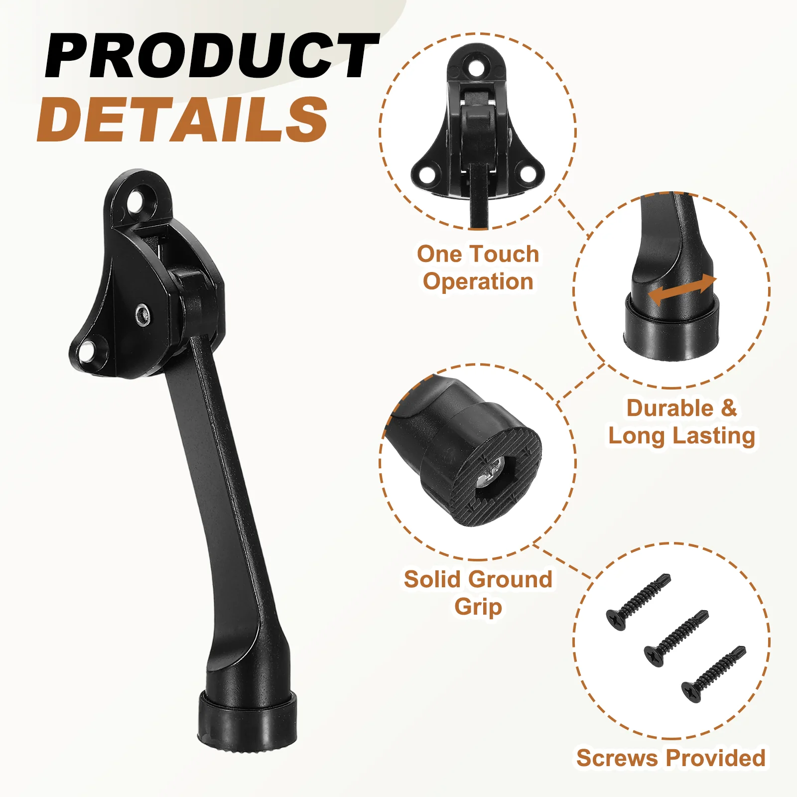 Uxcell 4 Set Kickdown Door Stopper, 4.9" Zinc Alloy Door Holder with Screws, Black - Image 3