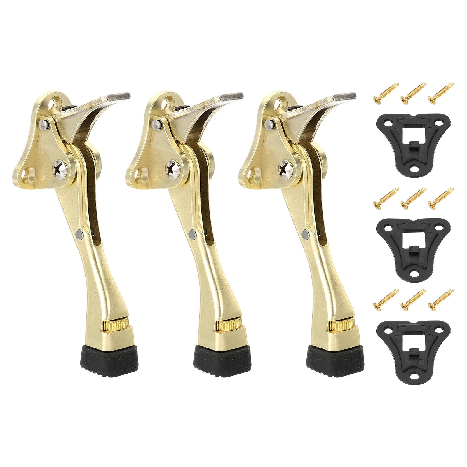 Uxcell 3 Set Kickdown Door Stopper, 4.7" Zinc Alloy Adjustable Door Holder, Gold
