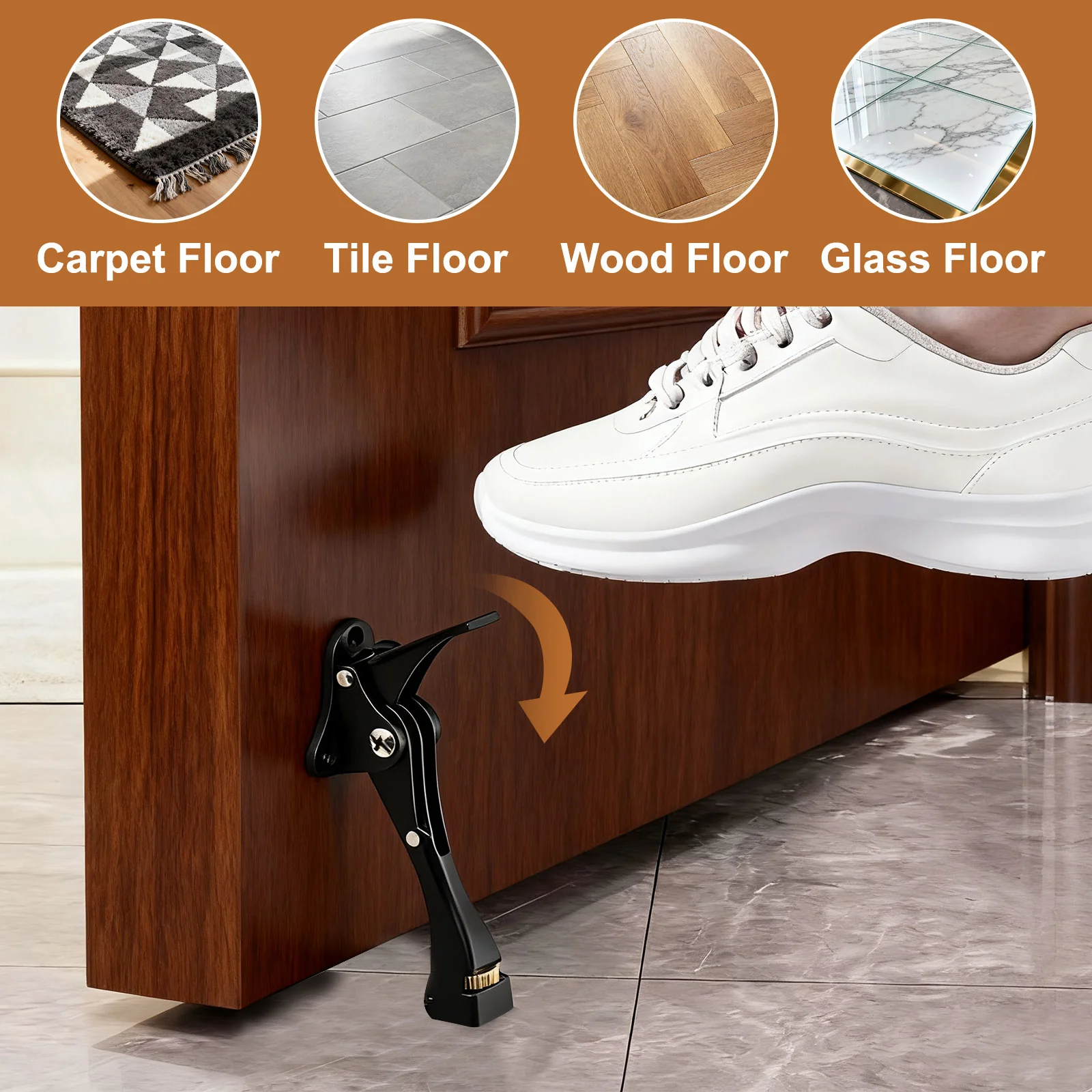 Uxcell 3 Set Kickdown Door Stopper, 4.7" Aluminum Alloy Adjustable Door Holder, Gold - Image 5