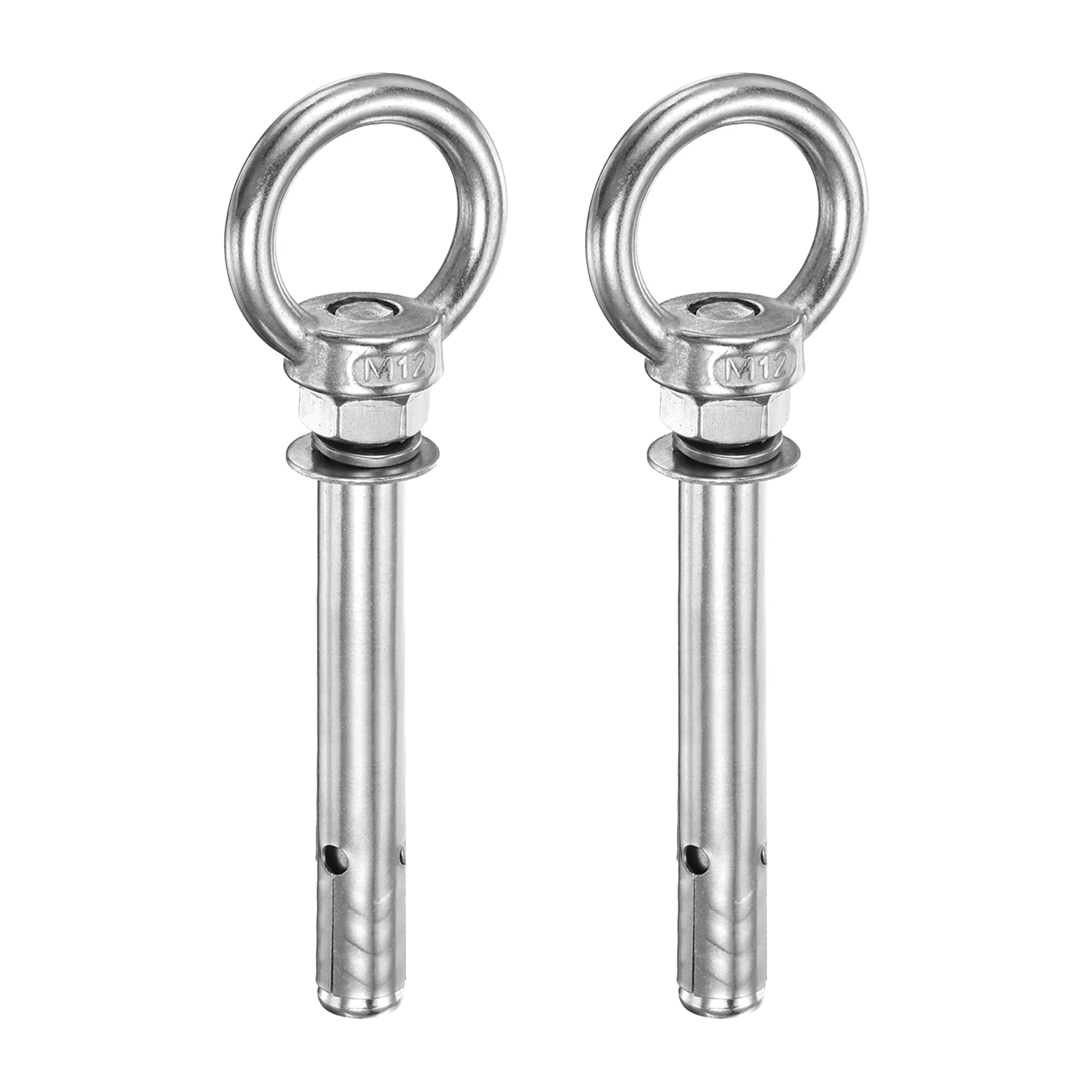 2 Pcs M12x80mm 201 Stainless Steel Expansion Lifting Eyebolt with Eye Ring