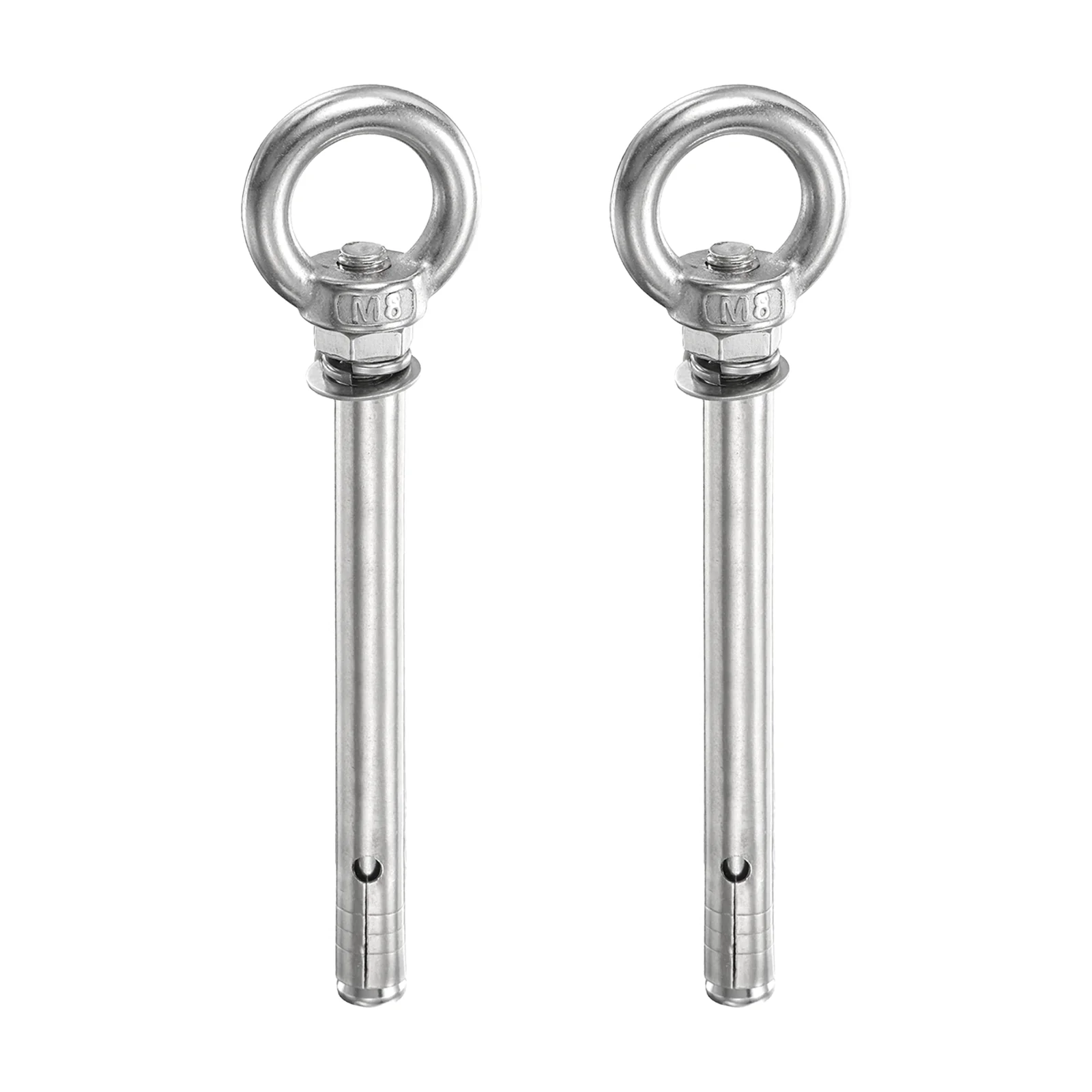 2 Pcs M8x90mm 201 Stainless Steel Expansion Lifting Eyebolt with Eye Ring