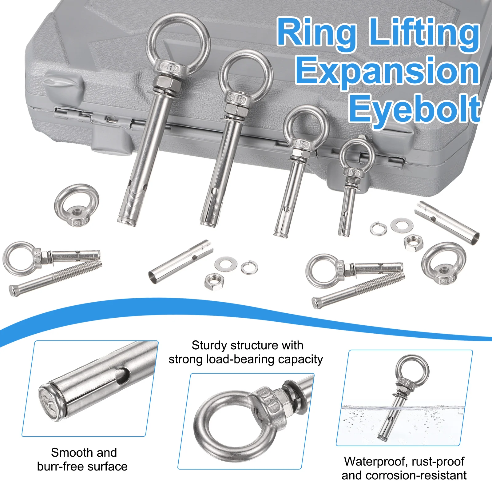 2 Pcs M8x75mm 201 Stainless Steel Expansion Lifting Eyebolt with Eye Ring - Image 3