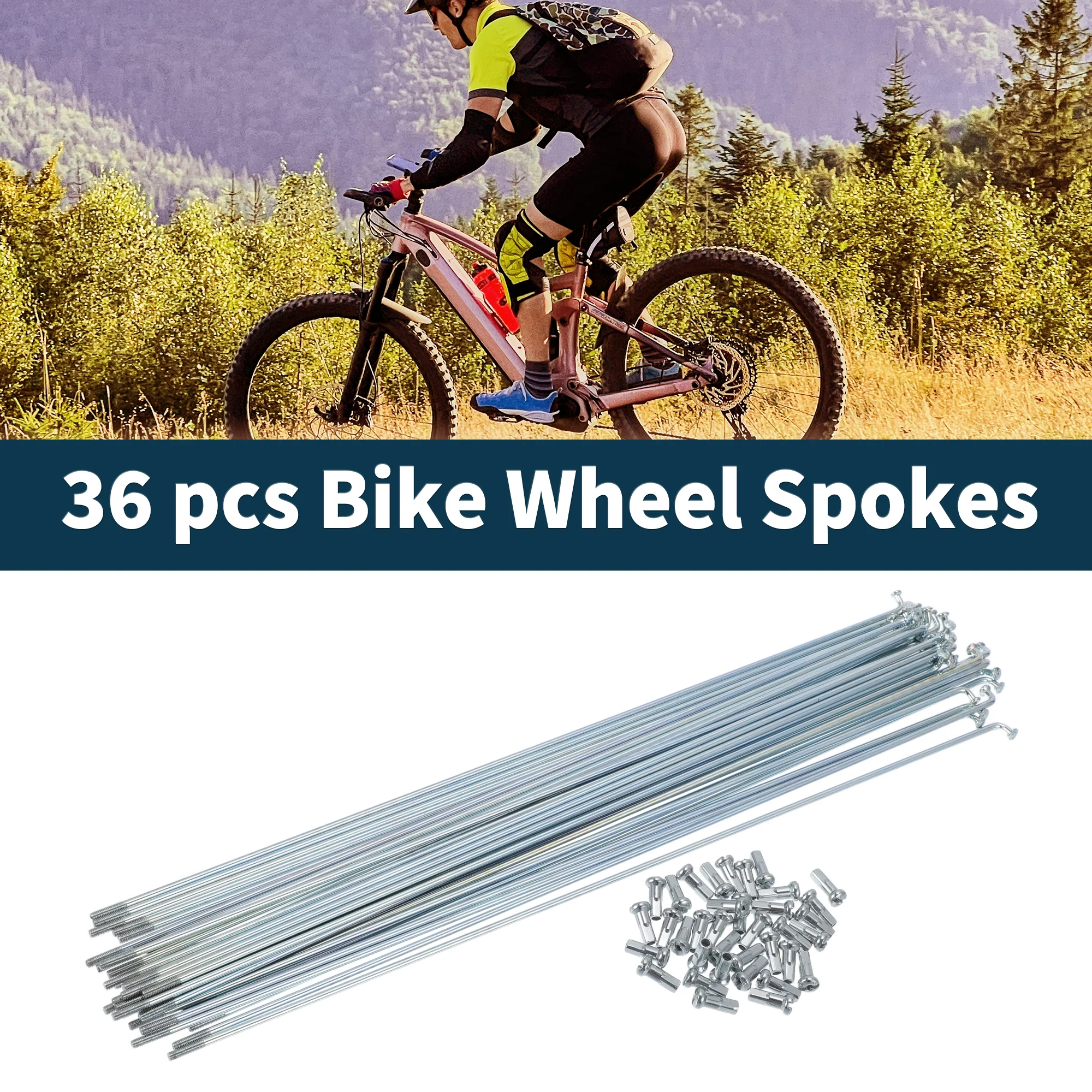 Bicycle Spokes Bike Wheel Spokes Silver Tone Nipple 1 Set 13G 280mm Length 45 Steel Galvanized - Image 2