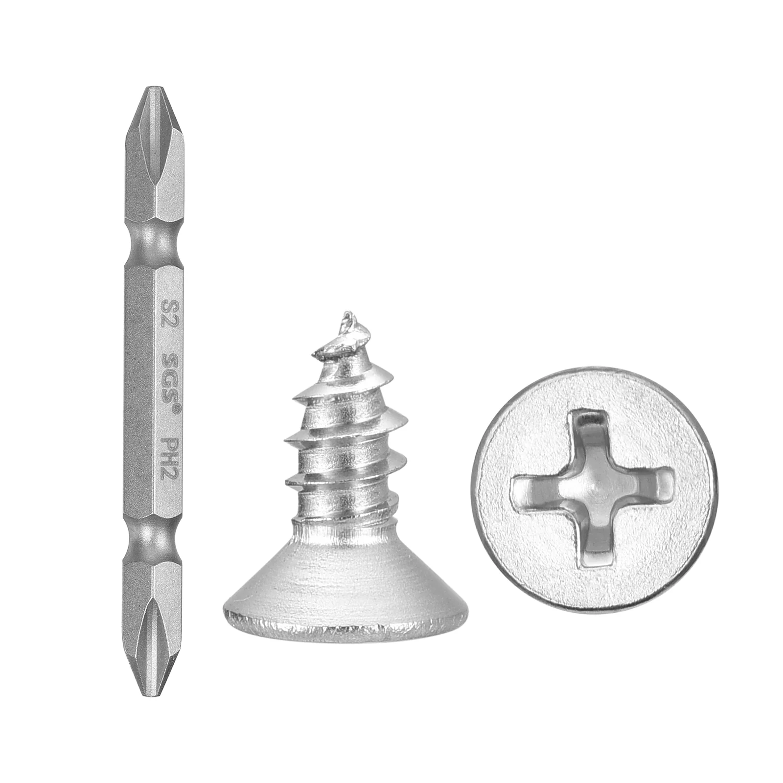 Cross Recessed Wood Screw with Bit (#8x3/8") 101Pcs, 304 Stainless Steel, Silver