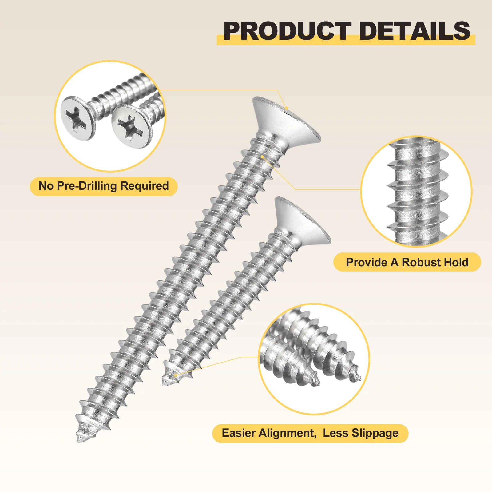 Cross Recessed Wood Screw with Bit (#8x1") 101Pcs, 304 Stainless Steel, Silver - Image 3