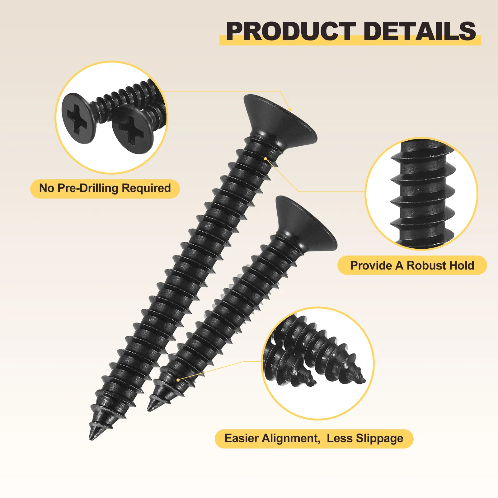 Cross Recessed Wood Screw with Bit (#6x1") 101Pcs, 304 Stainless Steel, Black - Image 3