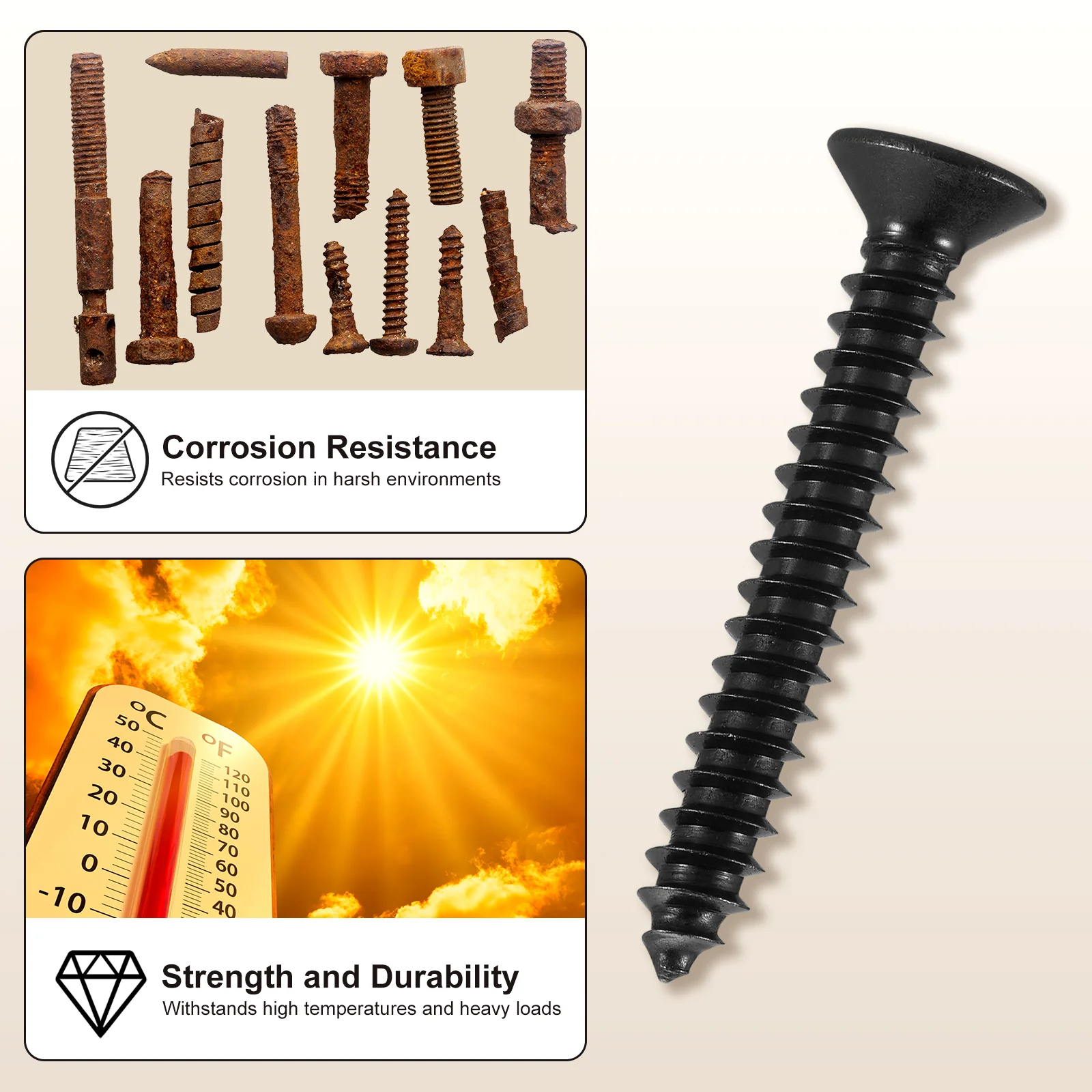 Cross Recessed Wood Screw with Bit (#6x1") 101Pcs, 304 Stainless Steel, Black - Image 4