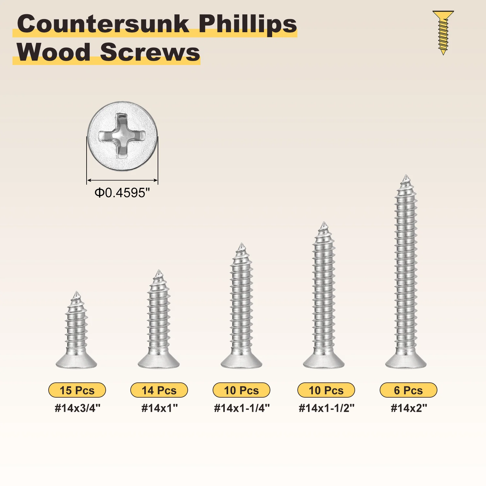 Cross Recessed Screw Kit #14 55Pcs, Stainless Steel, Silver - Image 2