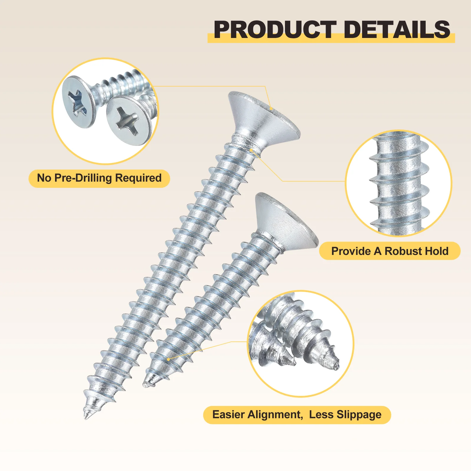 Cross Recessed Wood Screw #6,#8 200Pcs, Carbon Steel, Bluish-white - Image 3
