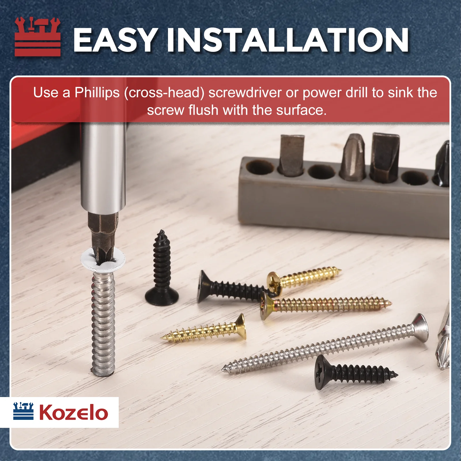 51pcs Phillips Flat Head Wood Screws with Bit Kit[#10x1-3/4"]304 Stainless Steel - Image 5