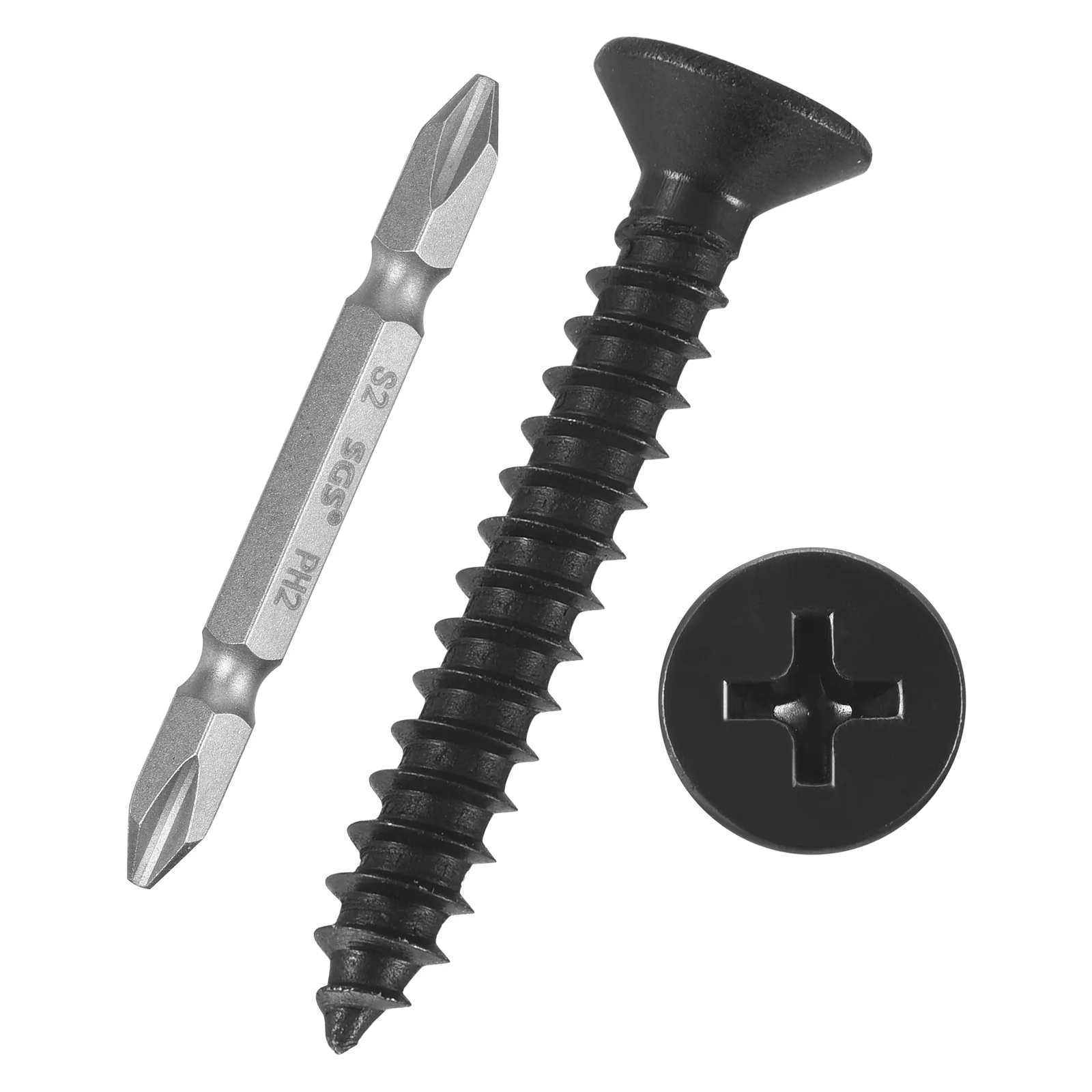 101pcs Phillips Flat Head Wood Screws with Bit-[#6x1"] 304 Stainless Steel,Black