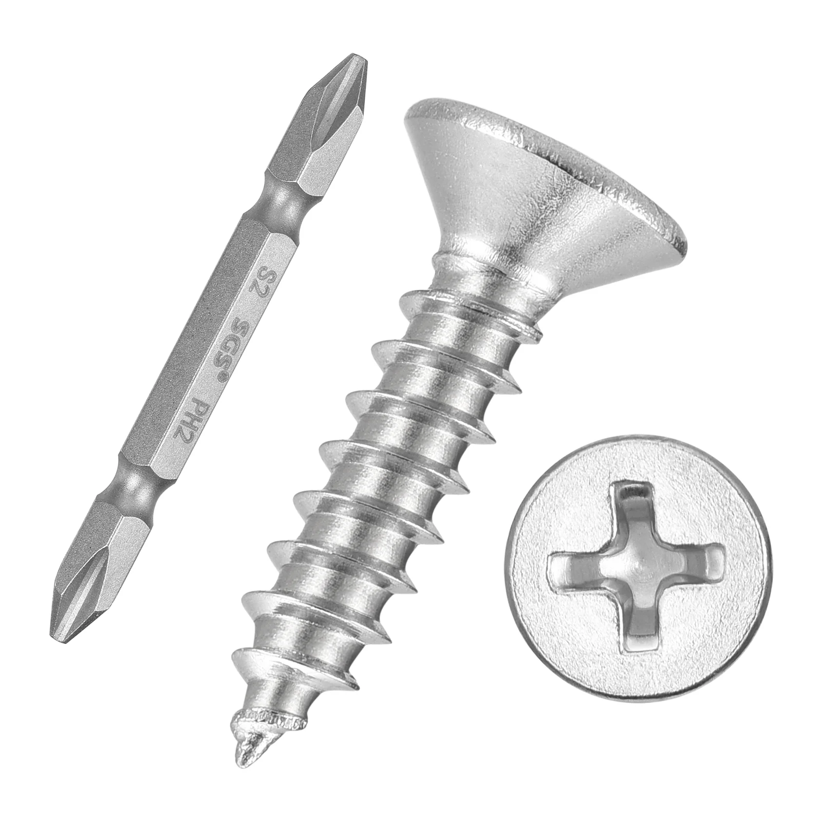 101pcs Phillips Flat Head Wood Screws with Bit - [#6x5/8"] 304 Stainless Steel