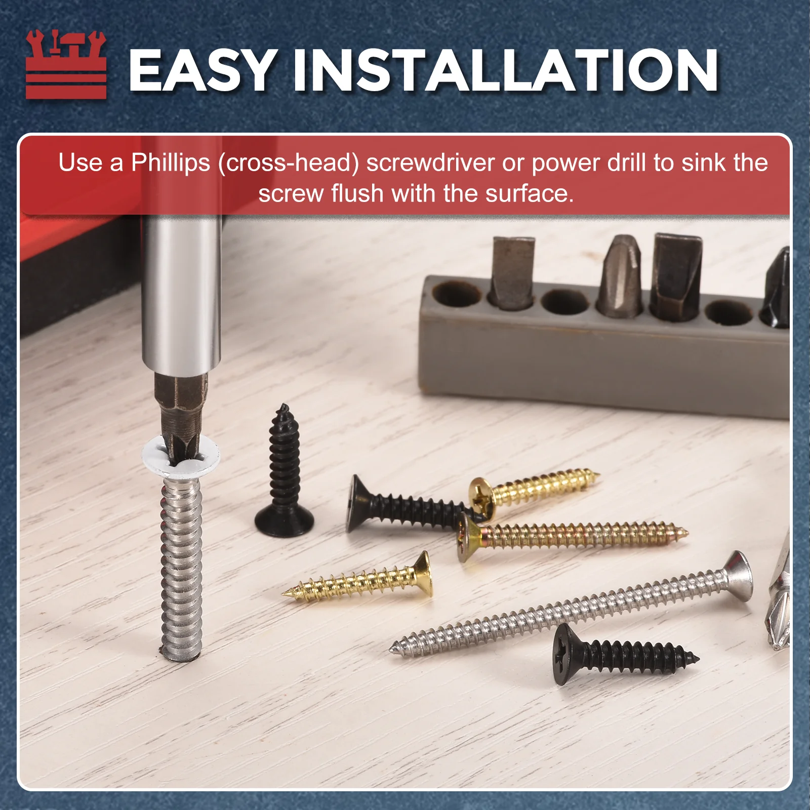 1000pcs Phillips Flat Wood Screws Kit - [ST1/1.2/1.4/1.7] Carbon Steel,Black - Image 5