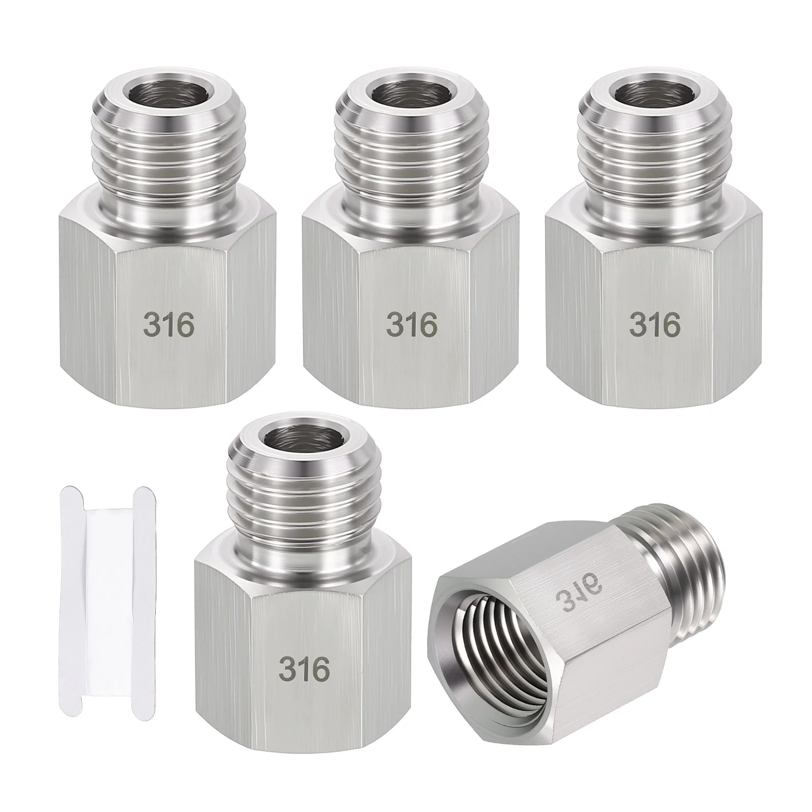 5Pack Stainless Pipe Fitting, 1/4" FNPT to 1/4" MNPT Extension W/ Sealing Tape