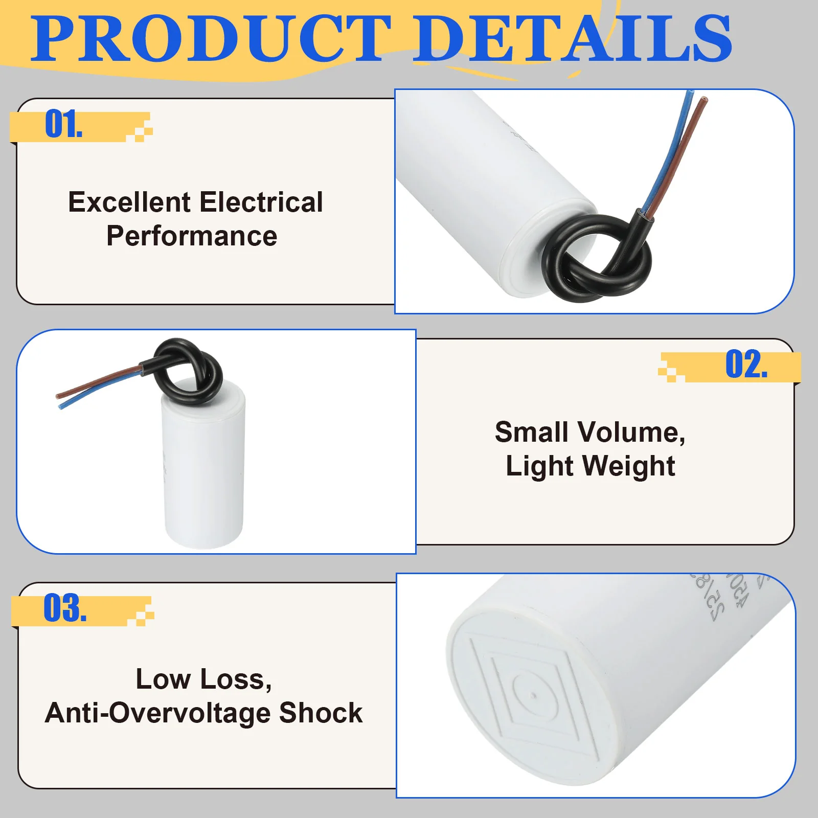 Uxcell CBB60 Run Capacitor 20uf 450V AC 2 Wires 50/60Hz Cylinder 73x37mm White - Image 3