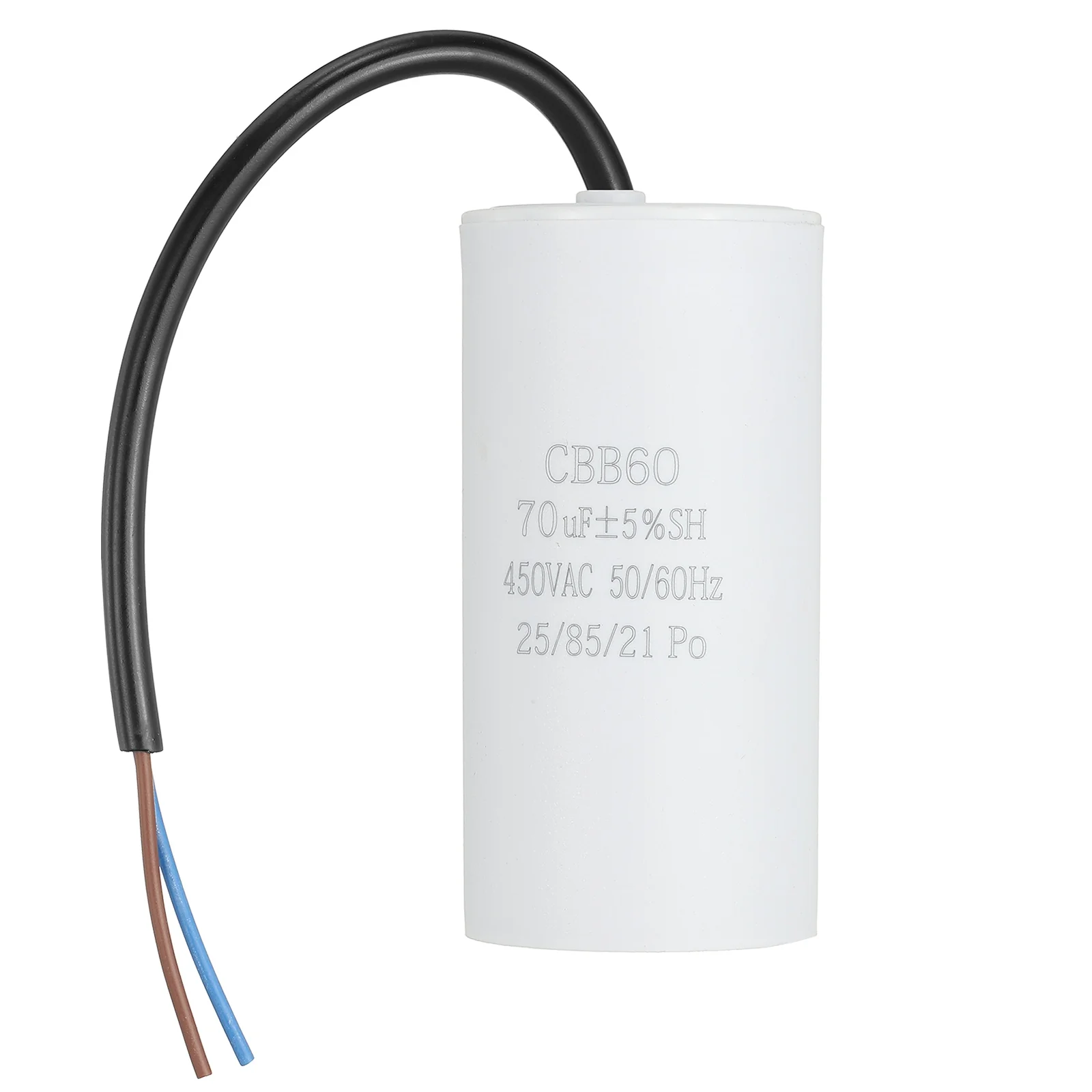 Uxcell CBB60 Run Capacitor 70uf 450V AC 2 Wires 50/60Hz Cylinder 102x50mm White