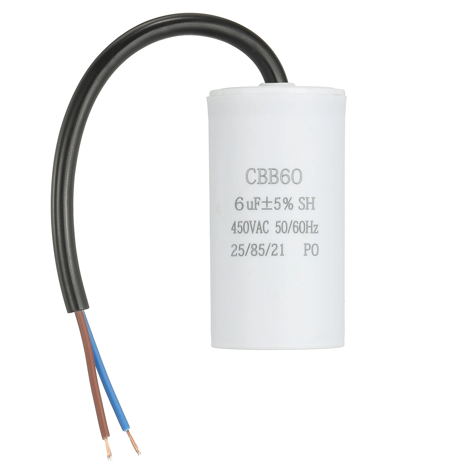 Uxcell CBB60 Run Capacitor 6uf 450V AC 2 Wires 50/60Hz Cylinder 65x34mm White