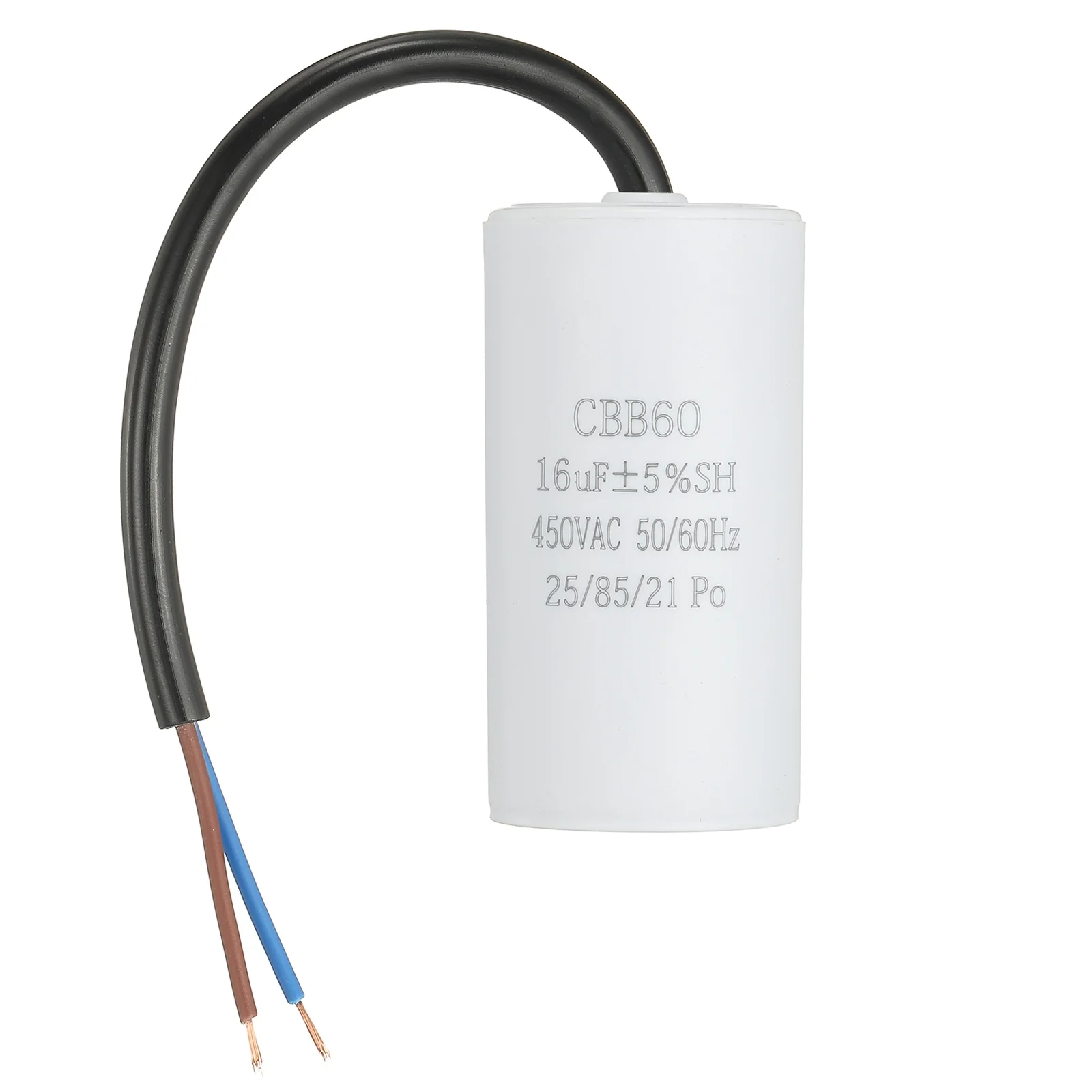 Uxcell CBB60 Run Capacitor 16uf 450V AC 2 Wires 50/60Hz Cylinder 73x37mm White