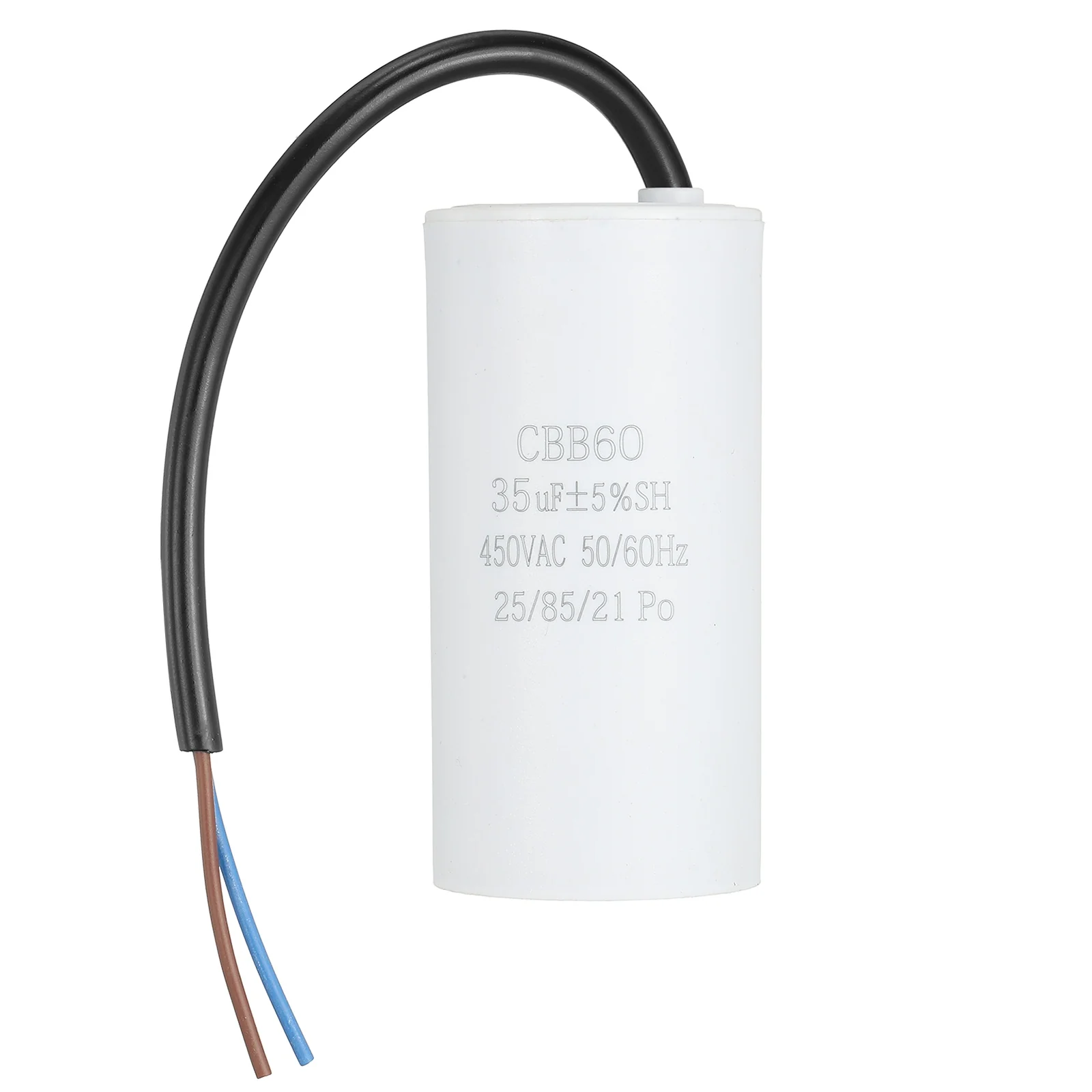 Uxcell CBB60 Run Capacitor 35uf 450V AC 2 Wires 50/60Hz Cylinder 102x50mm White