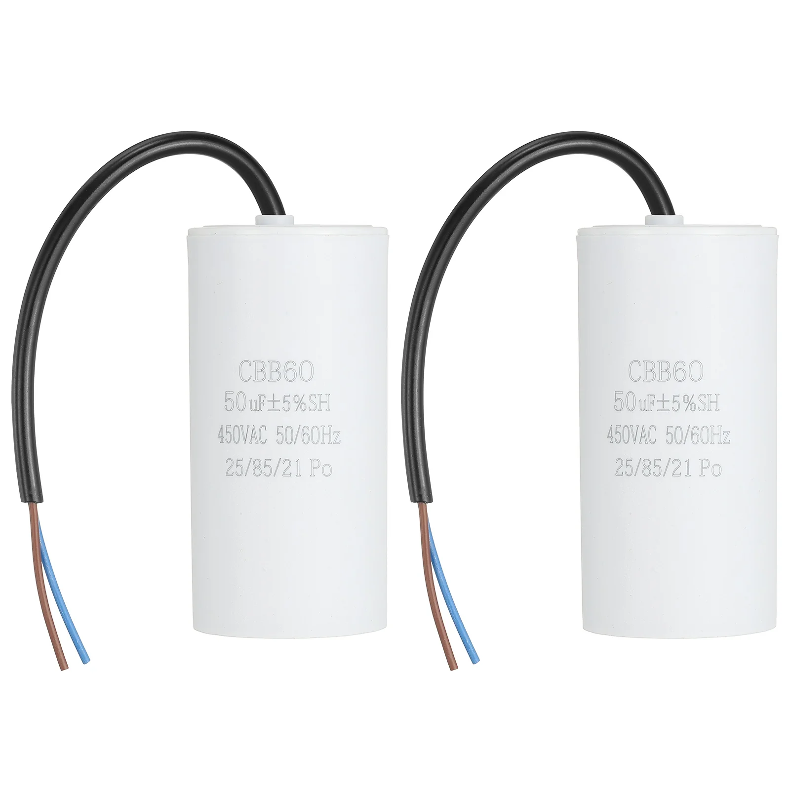 Uxcell 2Pcs CBB60 Run Capacitor 50uf 450V AC 2 Wires 50/60Hz Cylinder 102x50mm White
