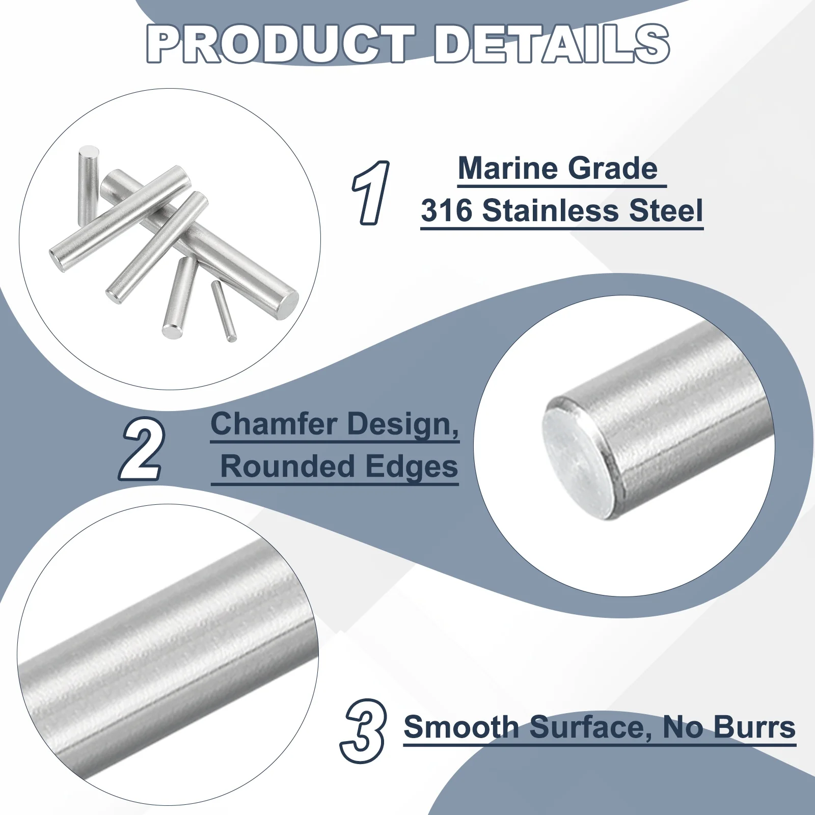 5 Pcs Marine Grade 316 Stainless Steel Dowel Pins 12mm x 25mm Round Metal Rods - Image 3