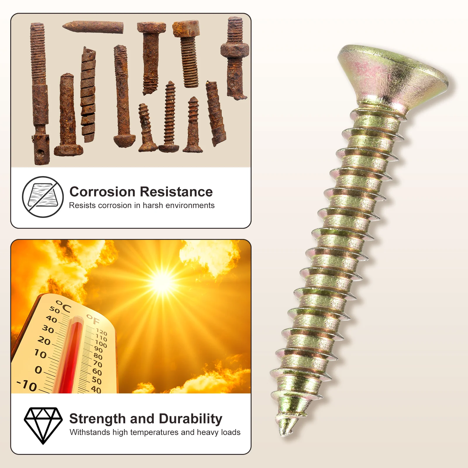 Cross Recessed Wood Screw (#8x2-1/2") 108Pcs, Carbon Steel, Color - Image 4