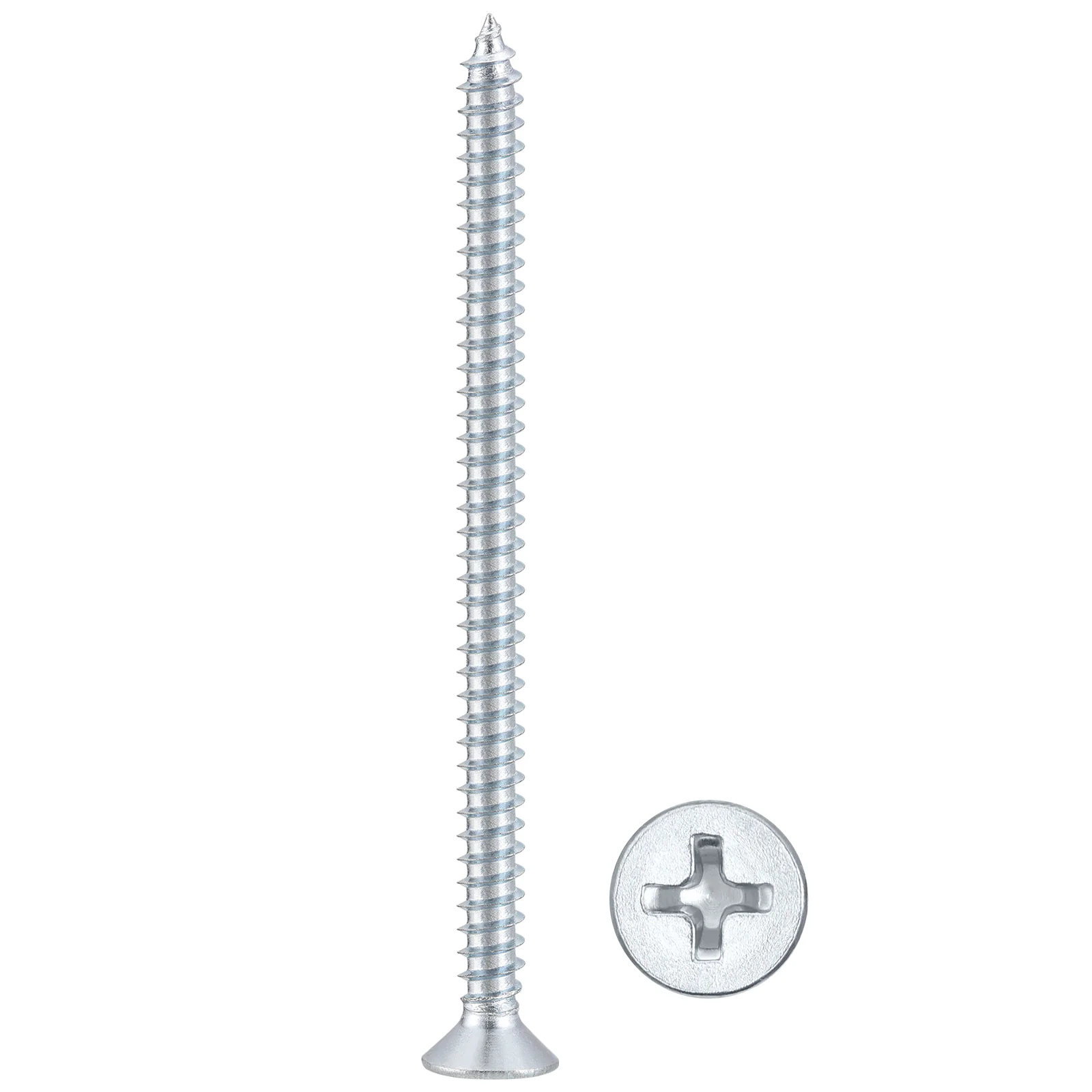 Cross Recessed Wood Screw (#8x2-1/2") 50Pcs, Carbon Steel, Bluish-white