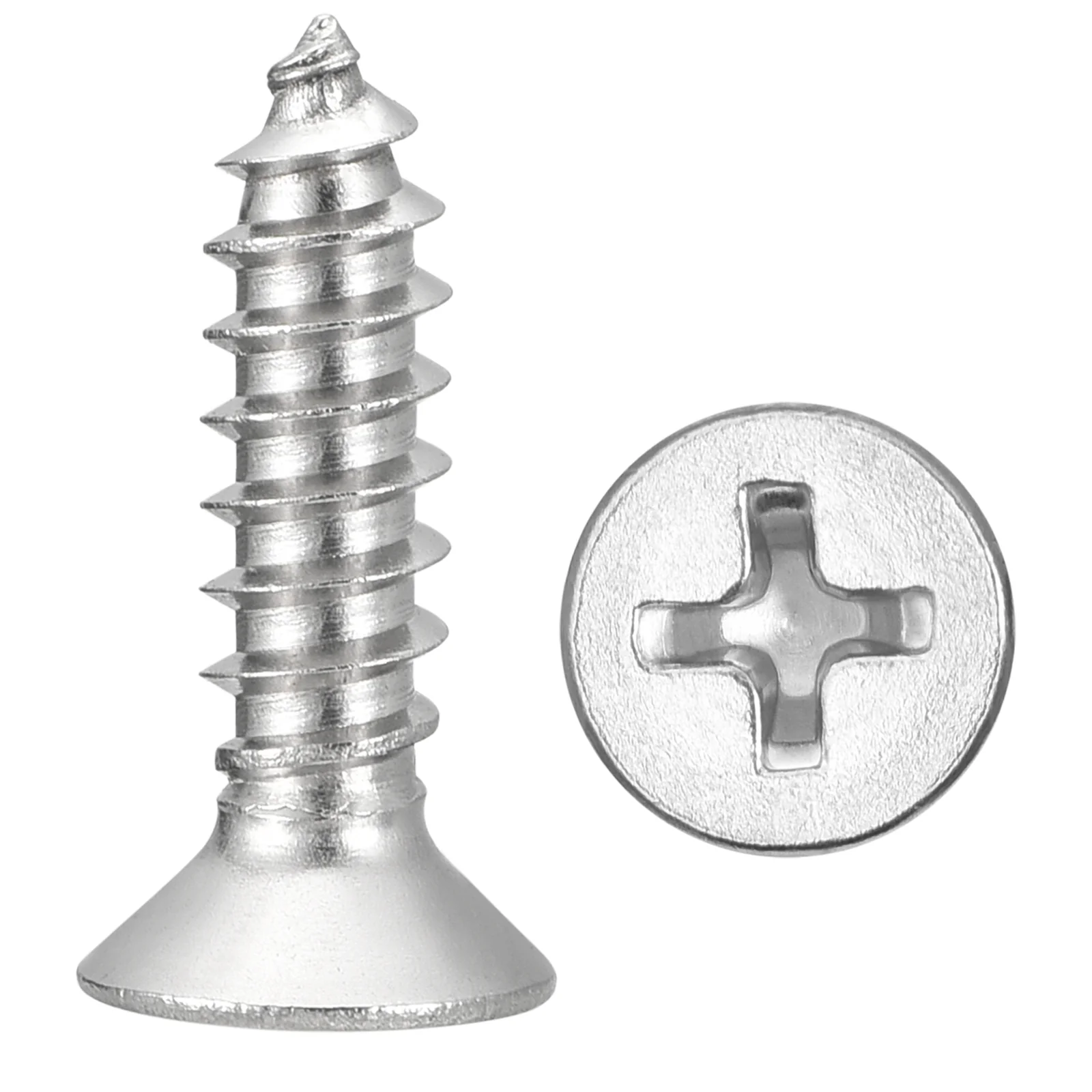 Cross Recessed Wood Screw (#10x5/8") 100Pcs, 316 Stainless Steel, Silver