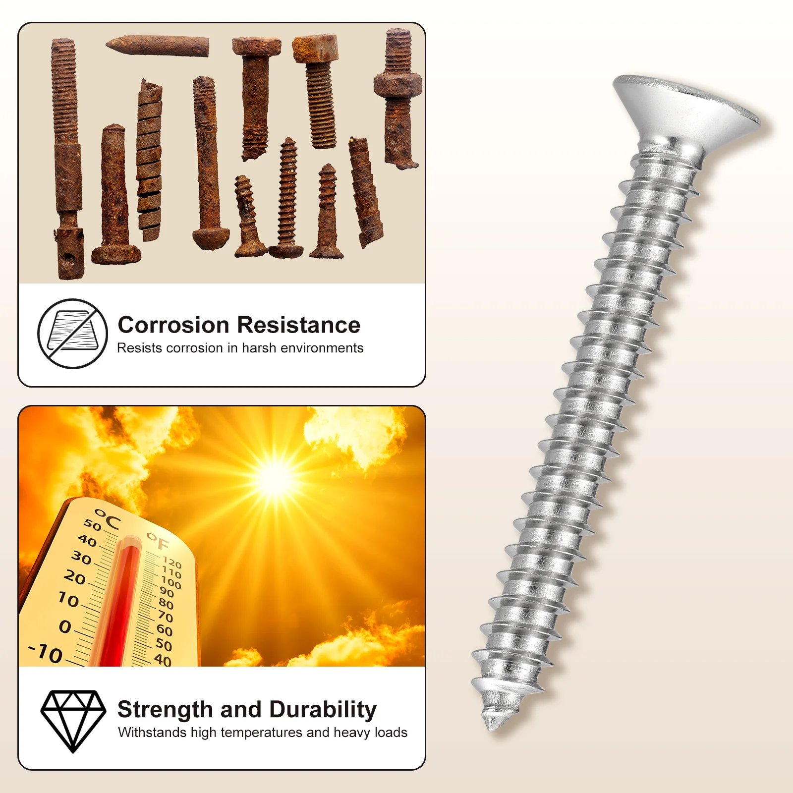 Cross Recessed Wood Screw (#10x5/8") 50Pcs, 316 Stainless Steel, Silver - Image 4