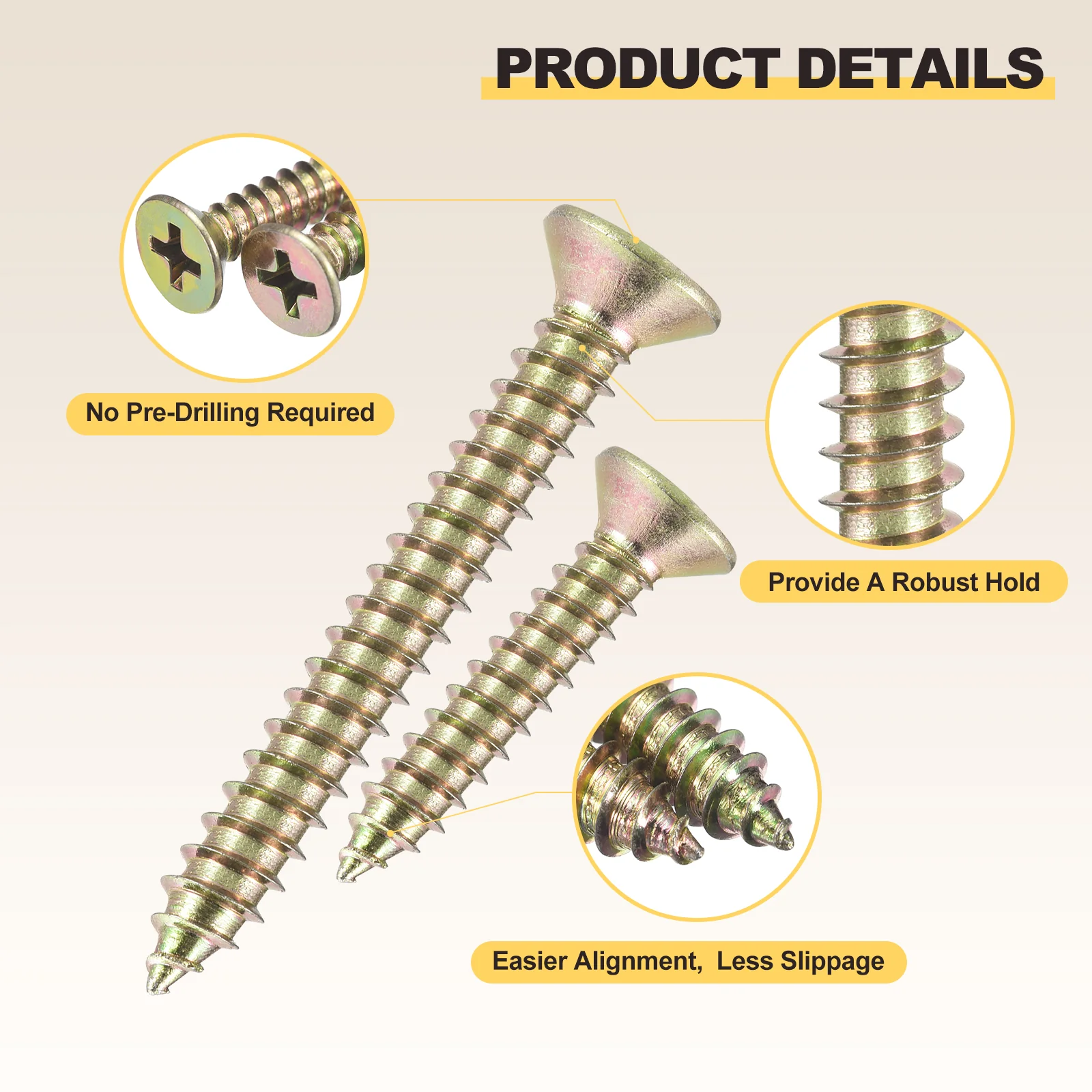 Cross Recessed Wood Screw (#8x2-1/2") 50Pcs, Carbon Steel, Color - Image 3