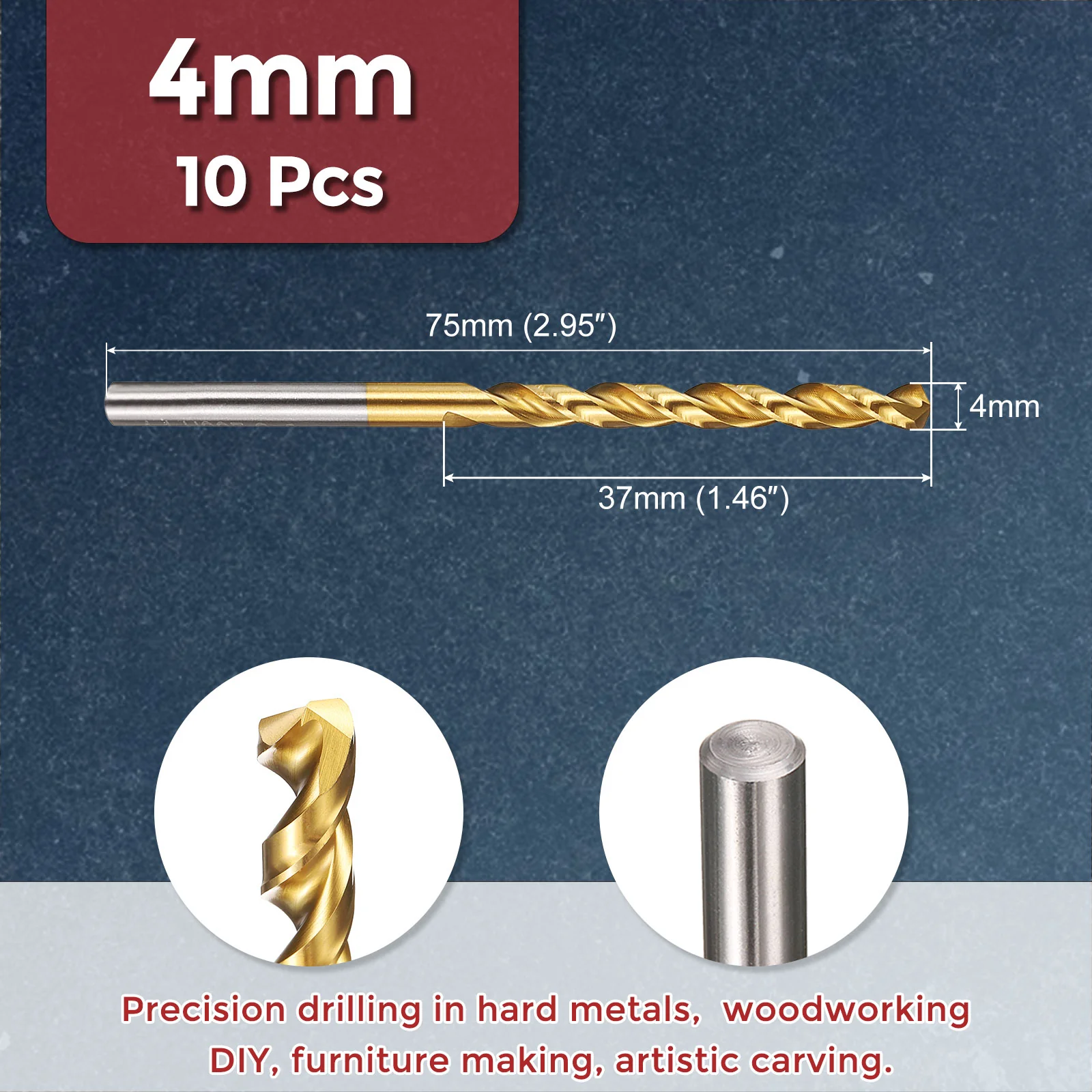 10pcs Drill Bit - 4mm HSS Cobalt TiN for Woodworking Handicraft Use - Image 2