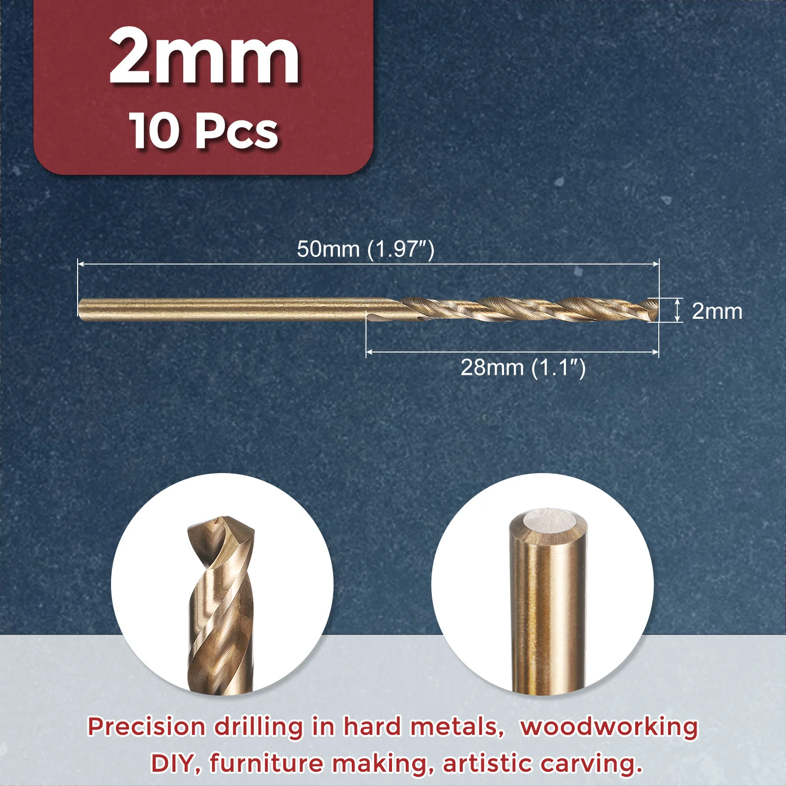 10pcs Drill Bit - 2mm 4341 HSS Black Gold Woodworking Handicraft - Image 2