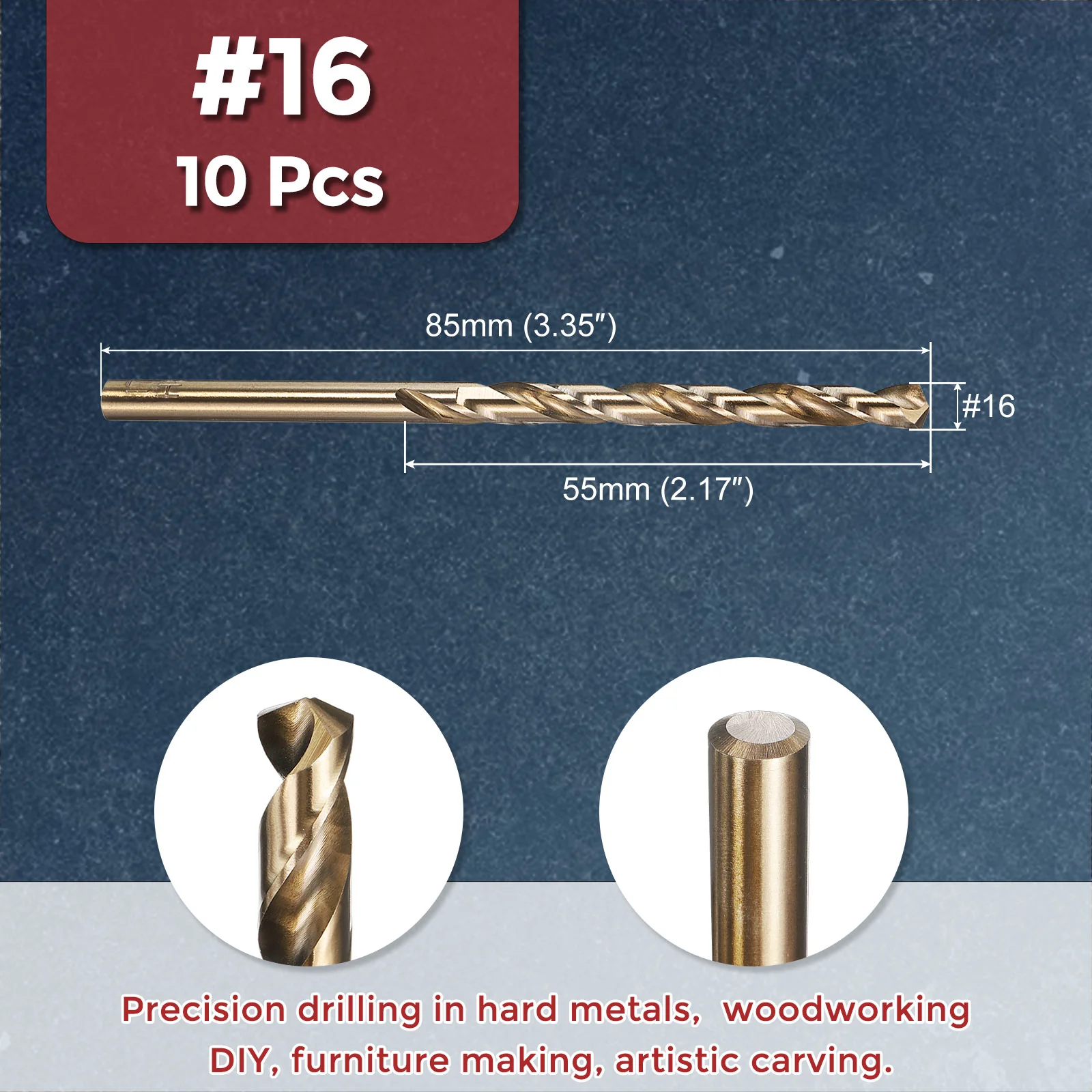 10pcs Drill Bit - #16 4341 HSS Gold Woodworking Handicraft - Image 2