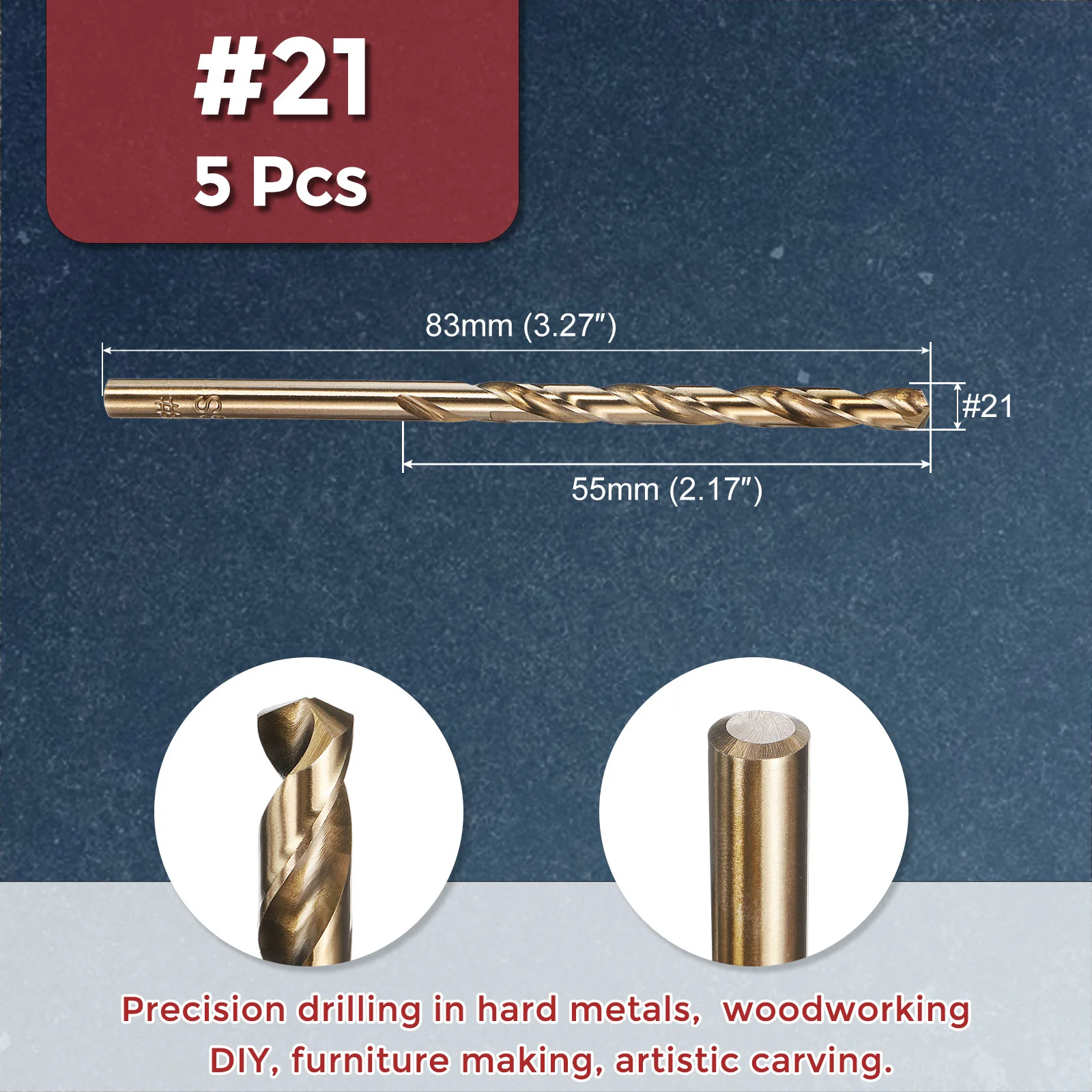 5pcs Drill Bit - #21 4341 HSS Gold Woodworking Handicraft - Image 2