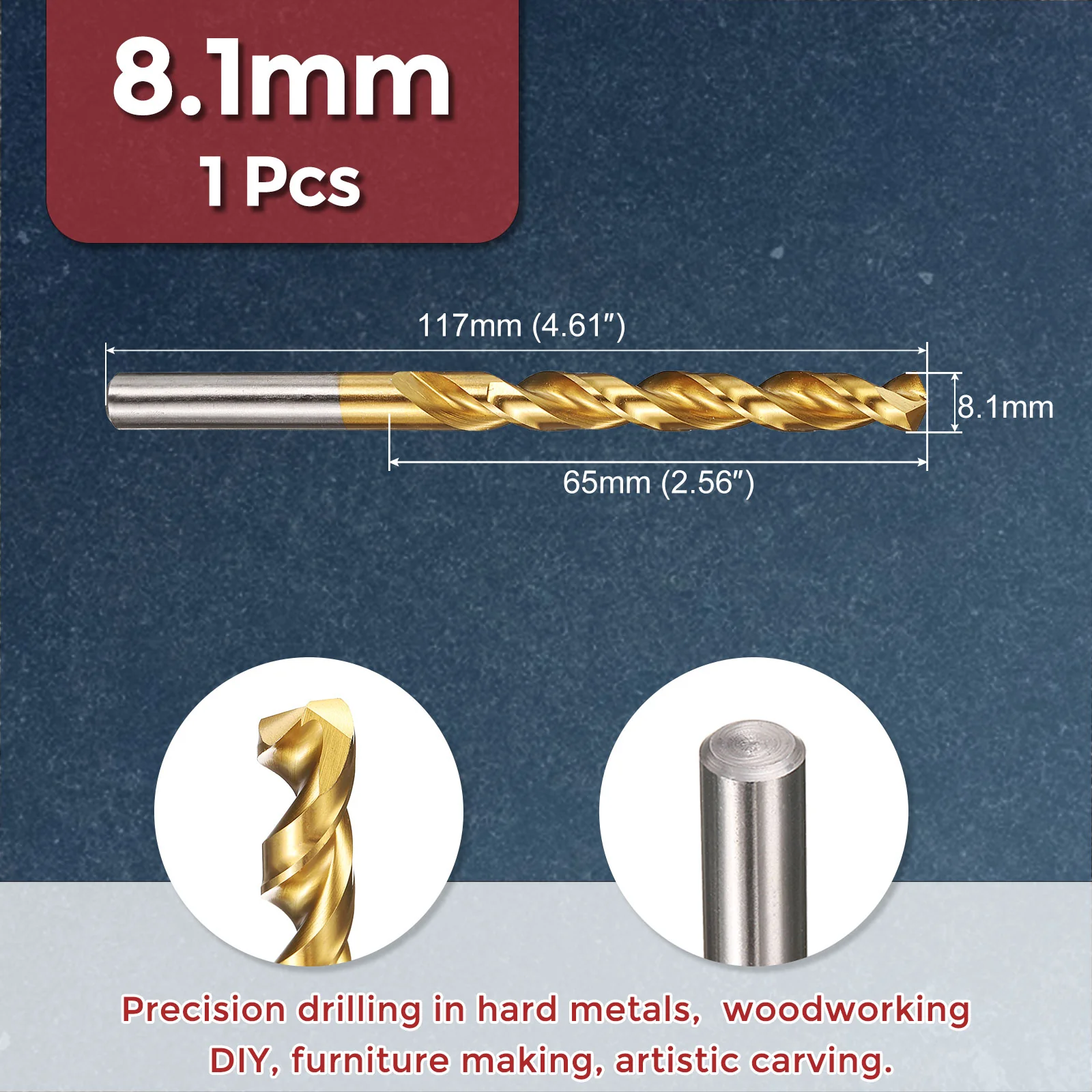 1pcs Drill Bit - 8.1mm HSS Cobalt TiN for Woodworking Handicraft Use - Image 2