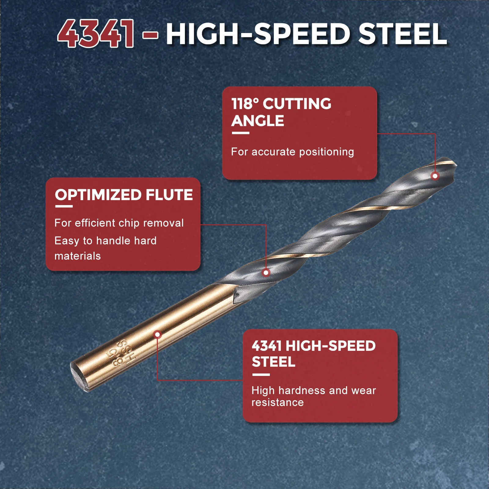 12pcs Drill Bit - 8mm 4341 HSS Black Gold Woodworking Handicraft - Image 3