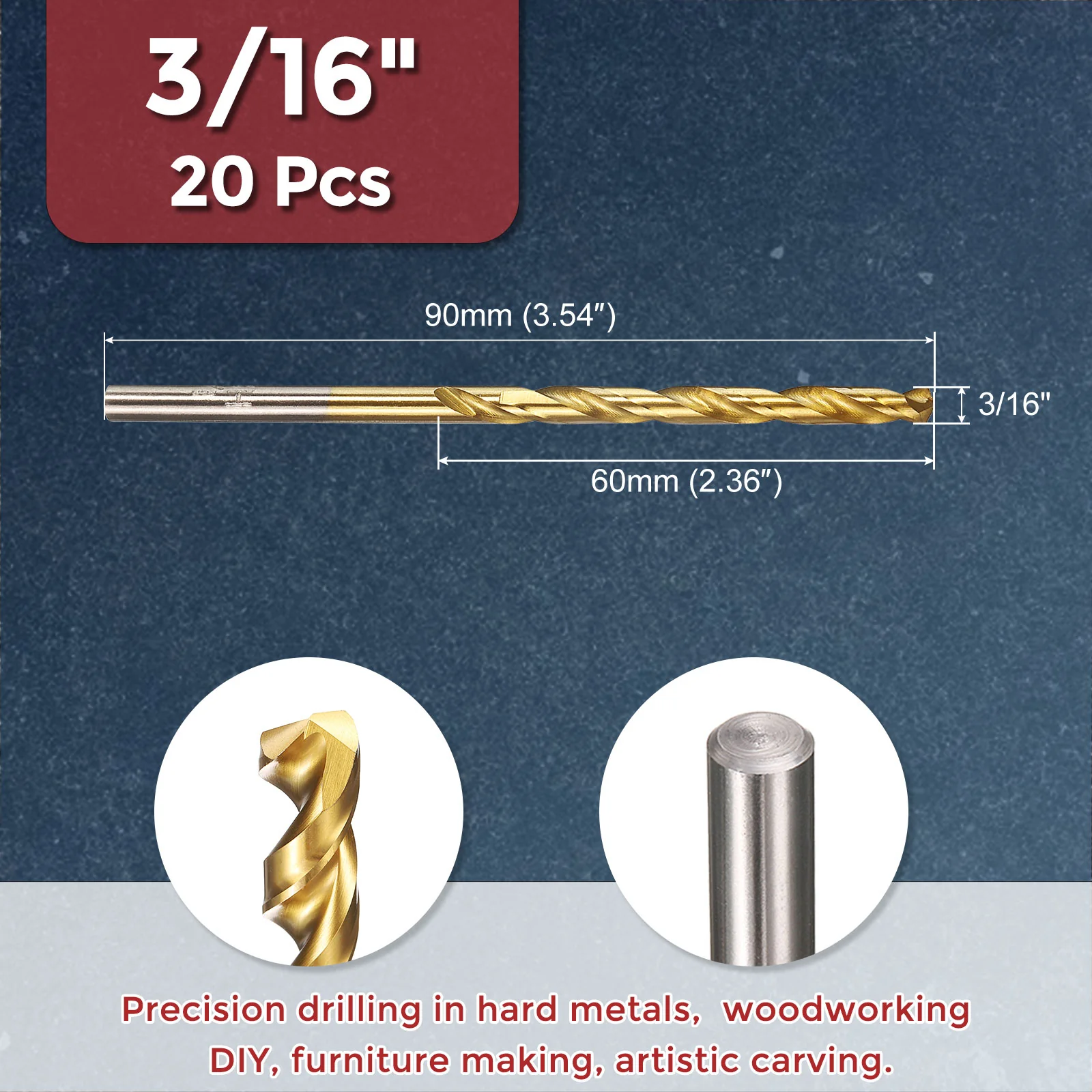20pcs Drill Bit - 3/16" 4341 HSS Titanium Nitride Woodworking Handicraft - Image 2